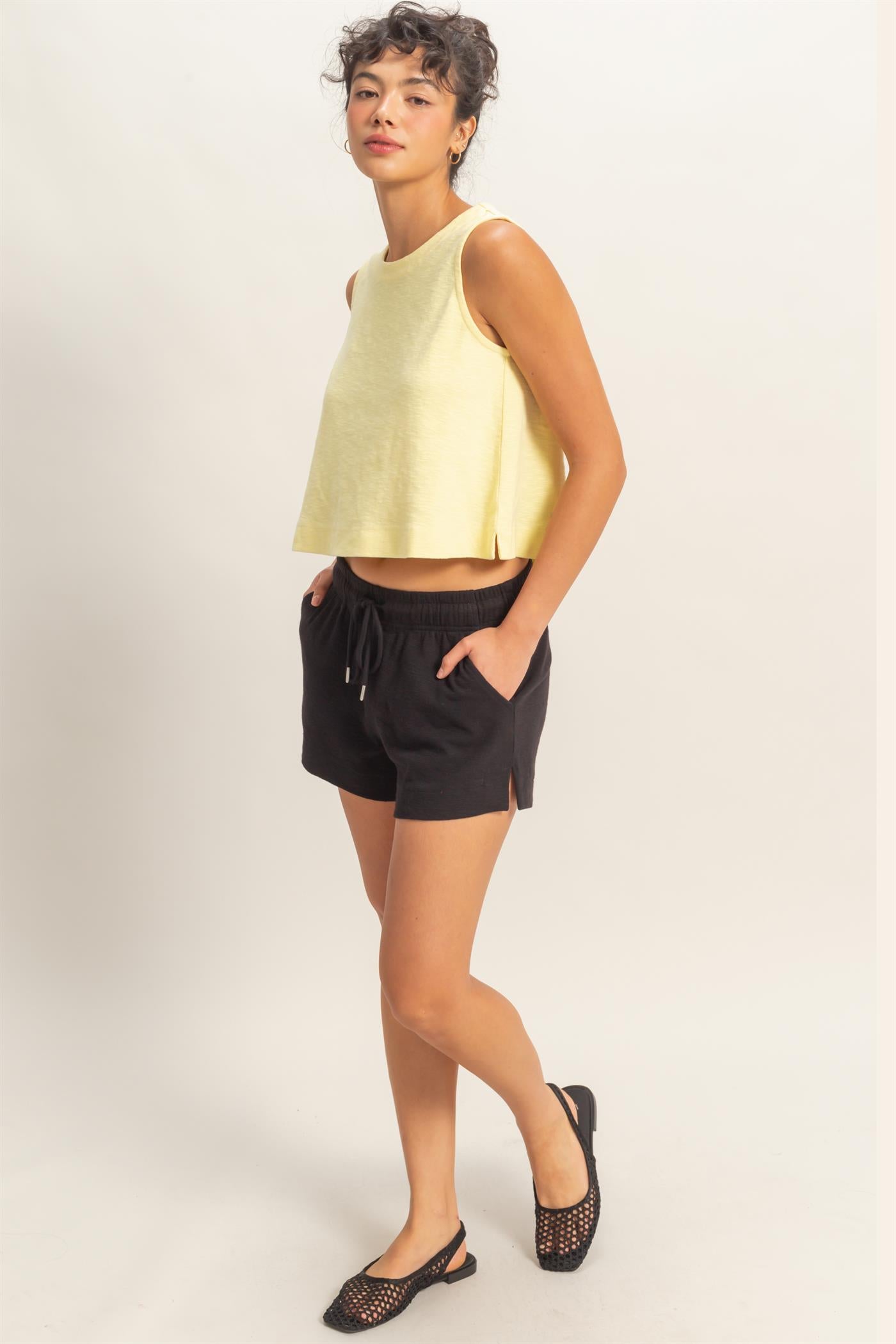 Wholesale Sleeveless Boxy Fit Crew Neck Top Clothing Tops DZ26C090 PALE YELLOW DOUBLE ZERO