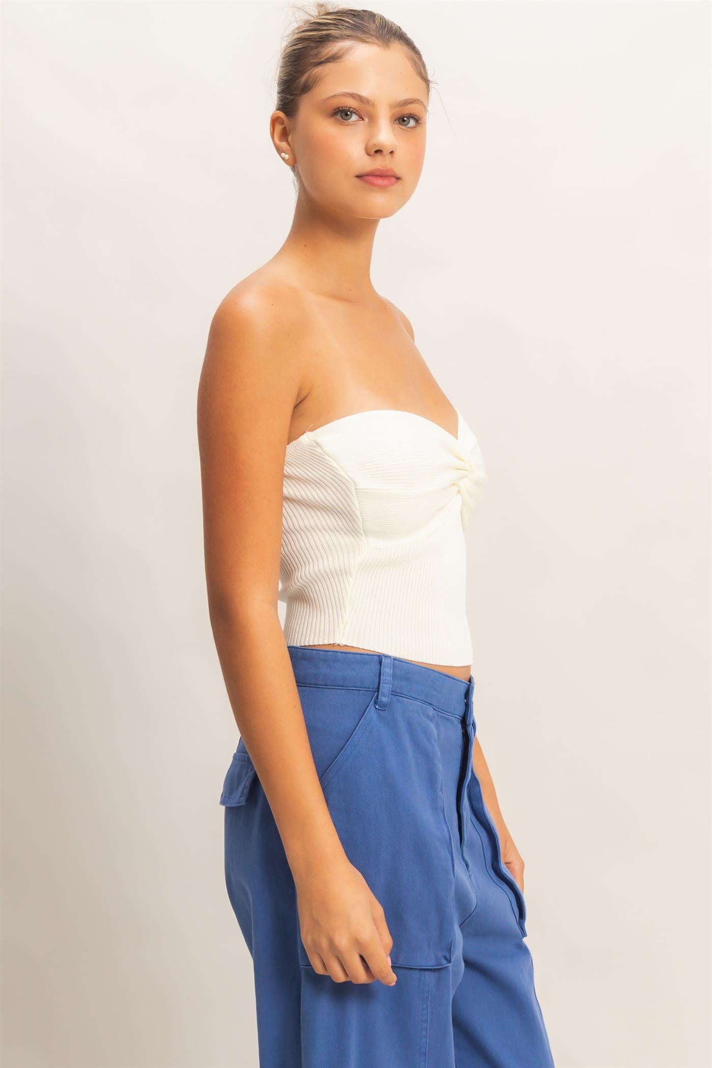 Wholesale Ribbed Knot Bustier Top Clothing Tops DZ26A308 OFF WHITE DOUBLE ZERO