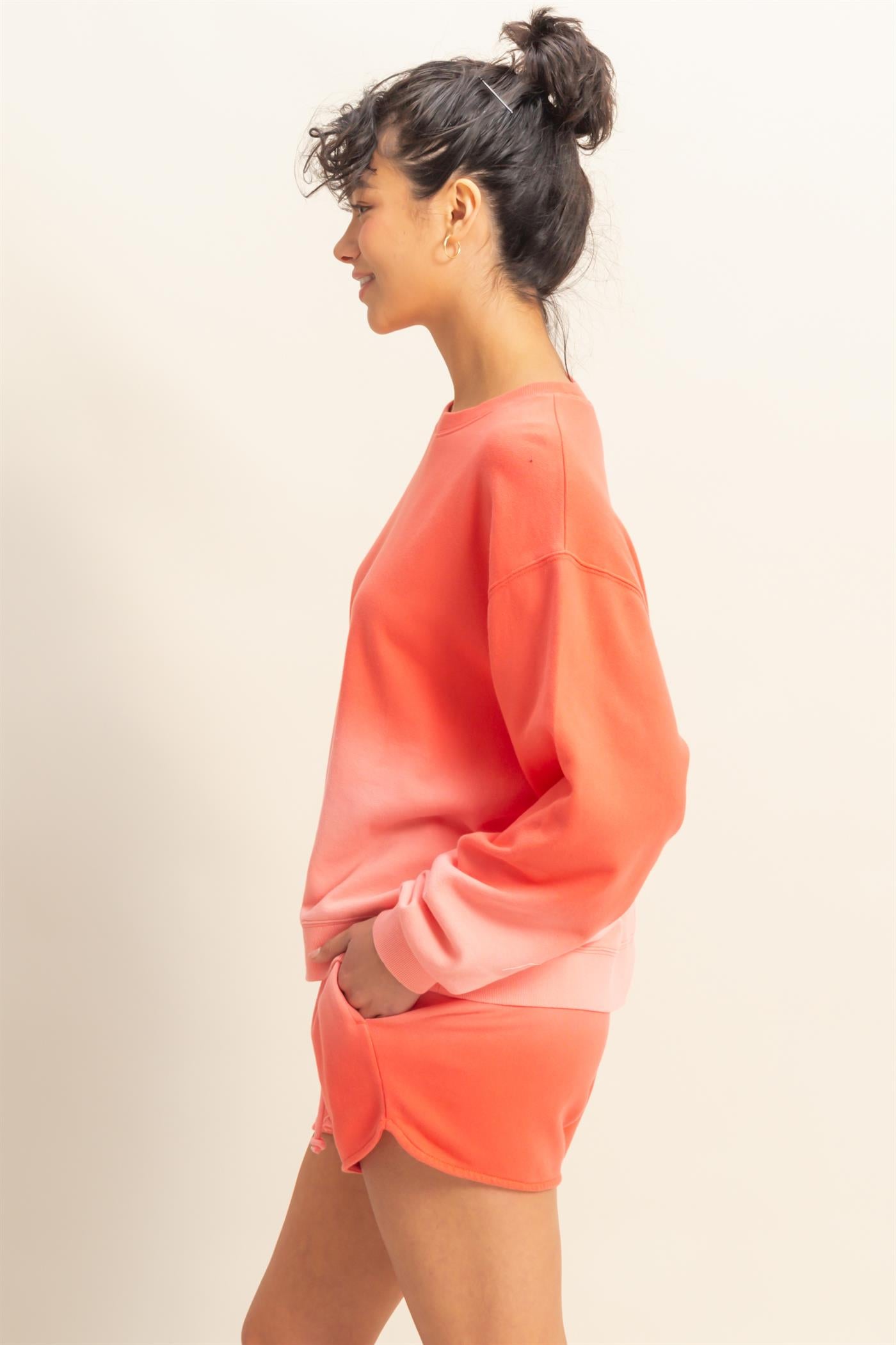 Wholesale Dip Dye Long Sleeve Sweatshirt Sweatshirts DZ25E070 CORAL DOUBLE ZERO