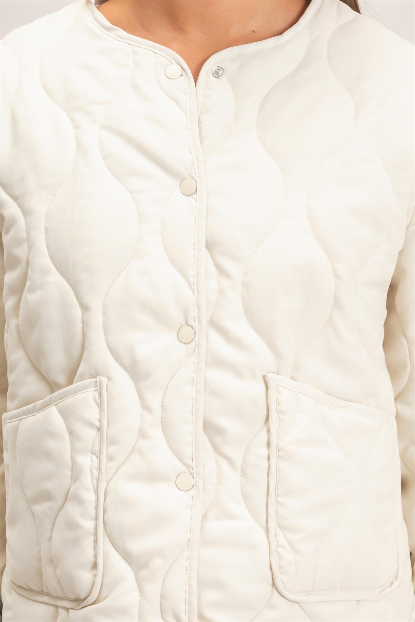 Wholesale Quilted Button Front Jacket Coats & Jackets DZ26F254 CREAM DOUBLE ZERO