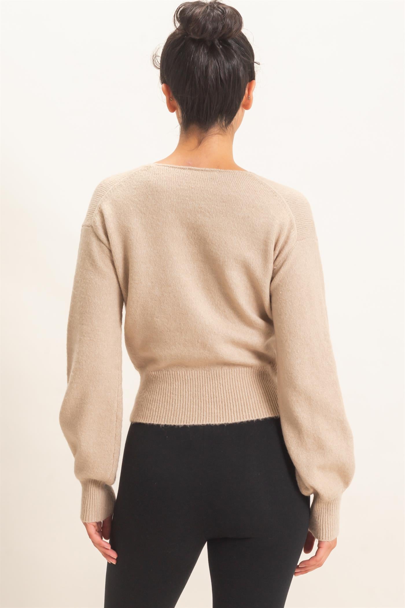 Wholesale Wrap V Neck Sweater Sweaters DZ26E948 TAUPE DOUBLE ZERO