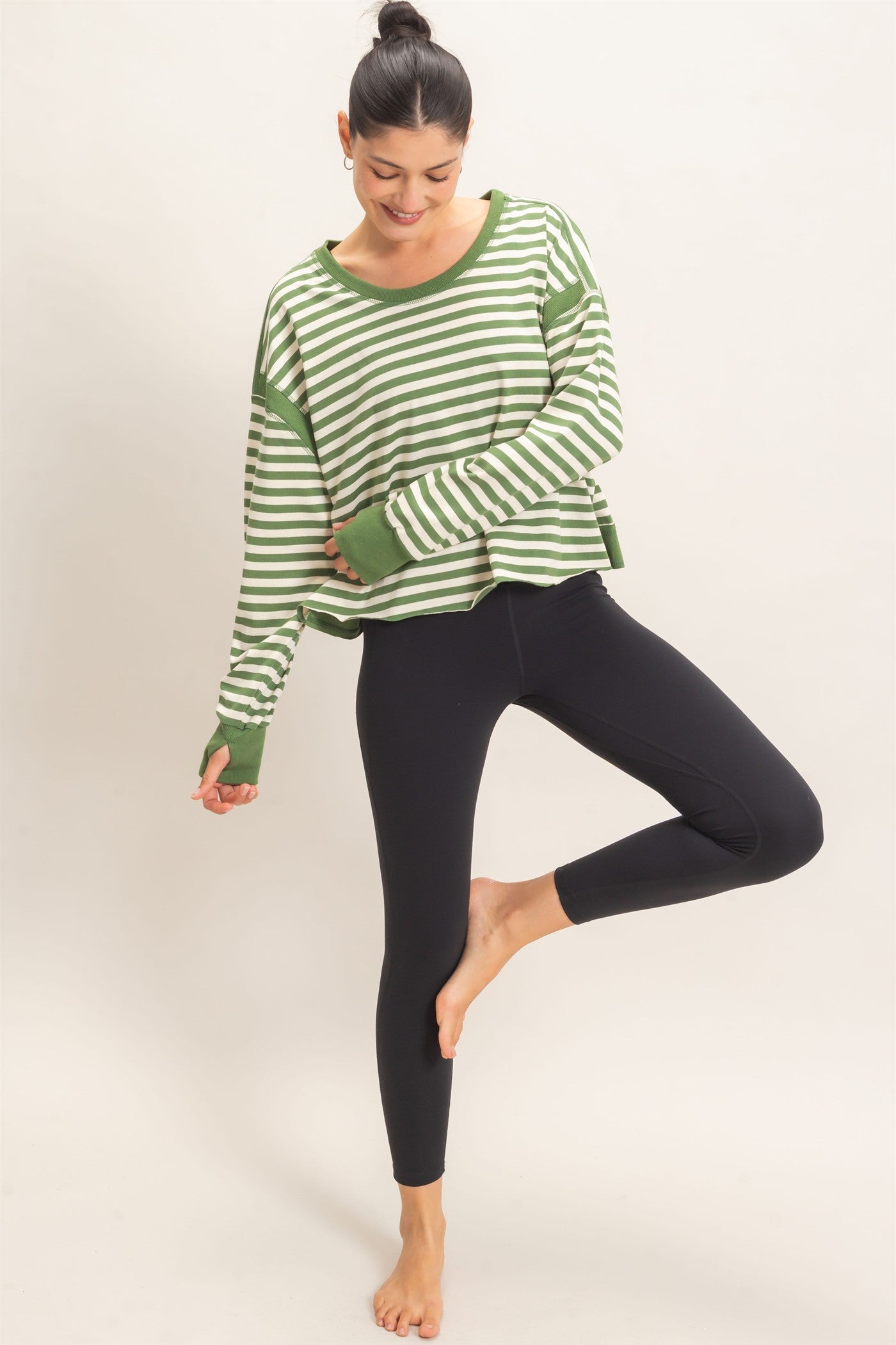 Wholesale Striped Long Sleeve Top Clothing Tops HF26C908-D GREEN HYFVE