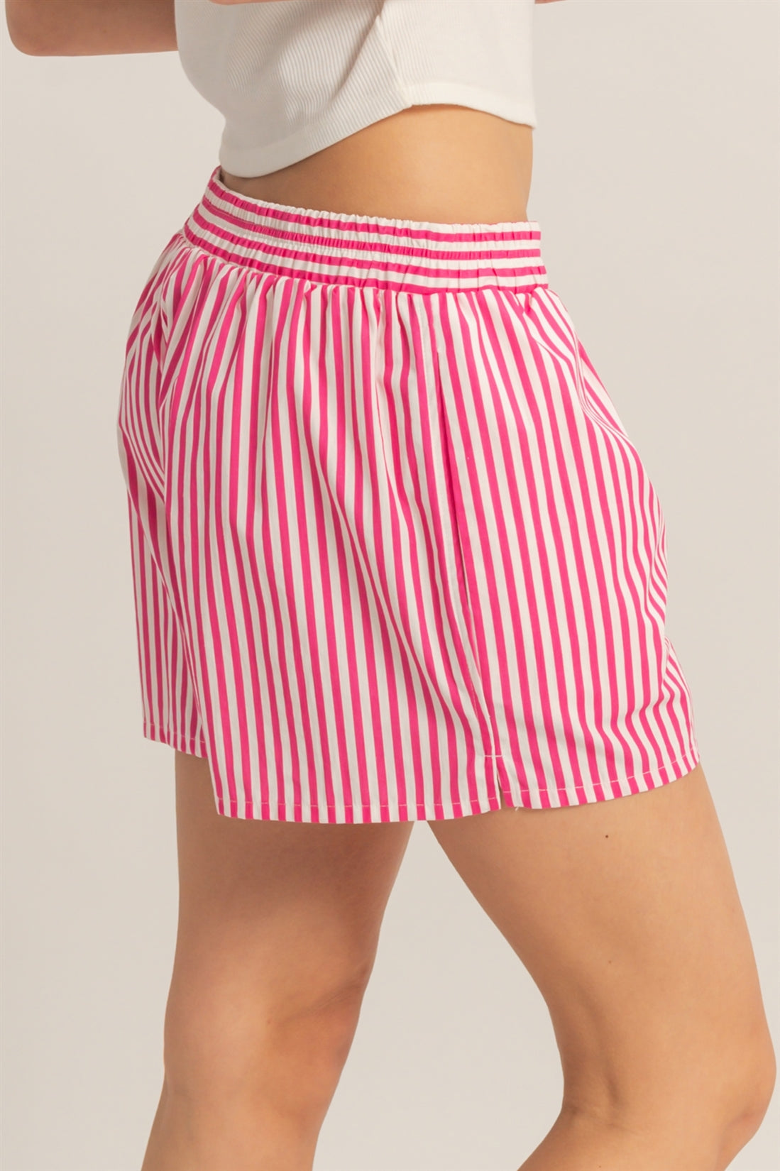 Wholesale Striped Elastic Waist Boxer Shorts Shorts DZ26C039 PINK DOUBLE ZERO