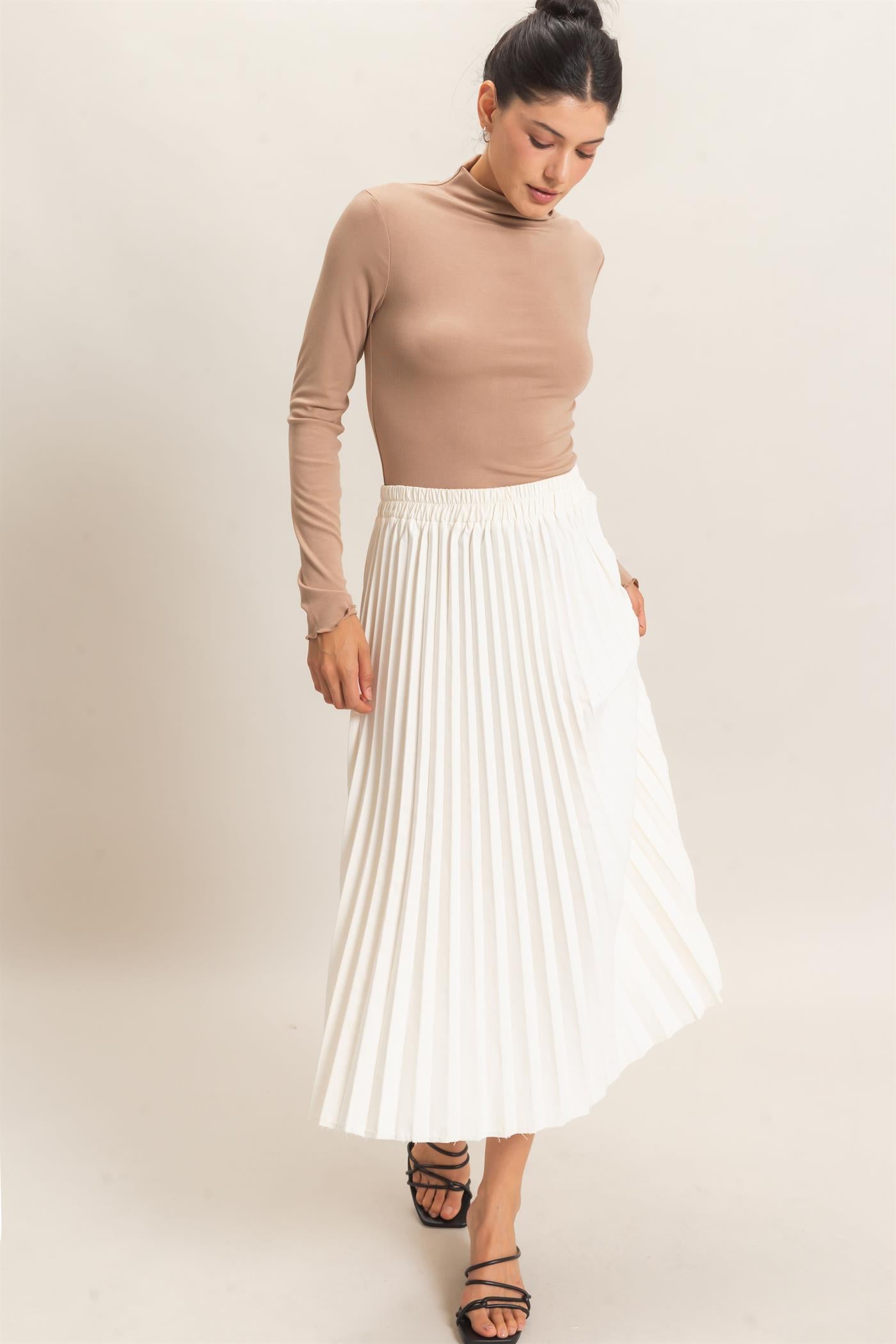 Wholesale Long Sleeve Lettuce Hem Top Clothing Tops HF26F122 LIGHT BROWN HYFVE