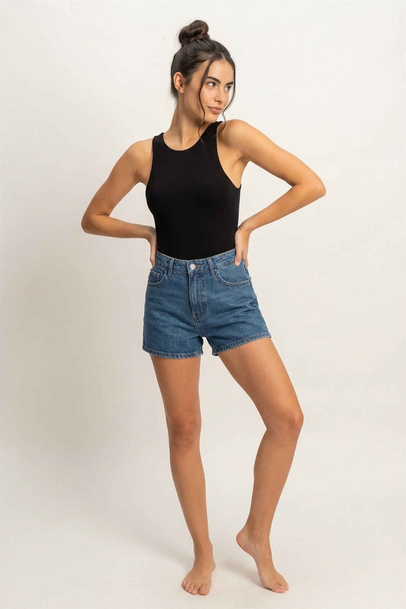 Wholesale Sleeveless Tank Top Bodysuit Clothing Tops DZ24A893-D BLACK DOUBLE ZERO