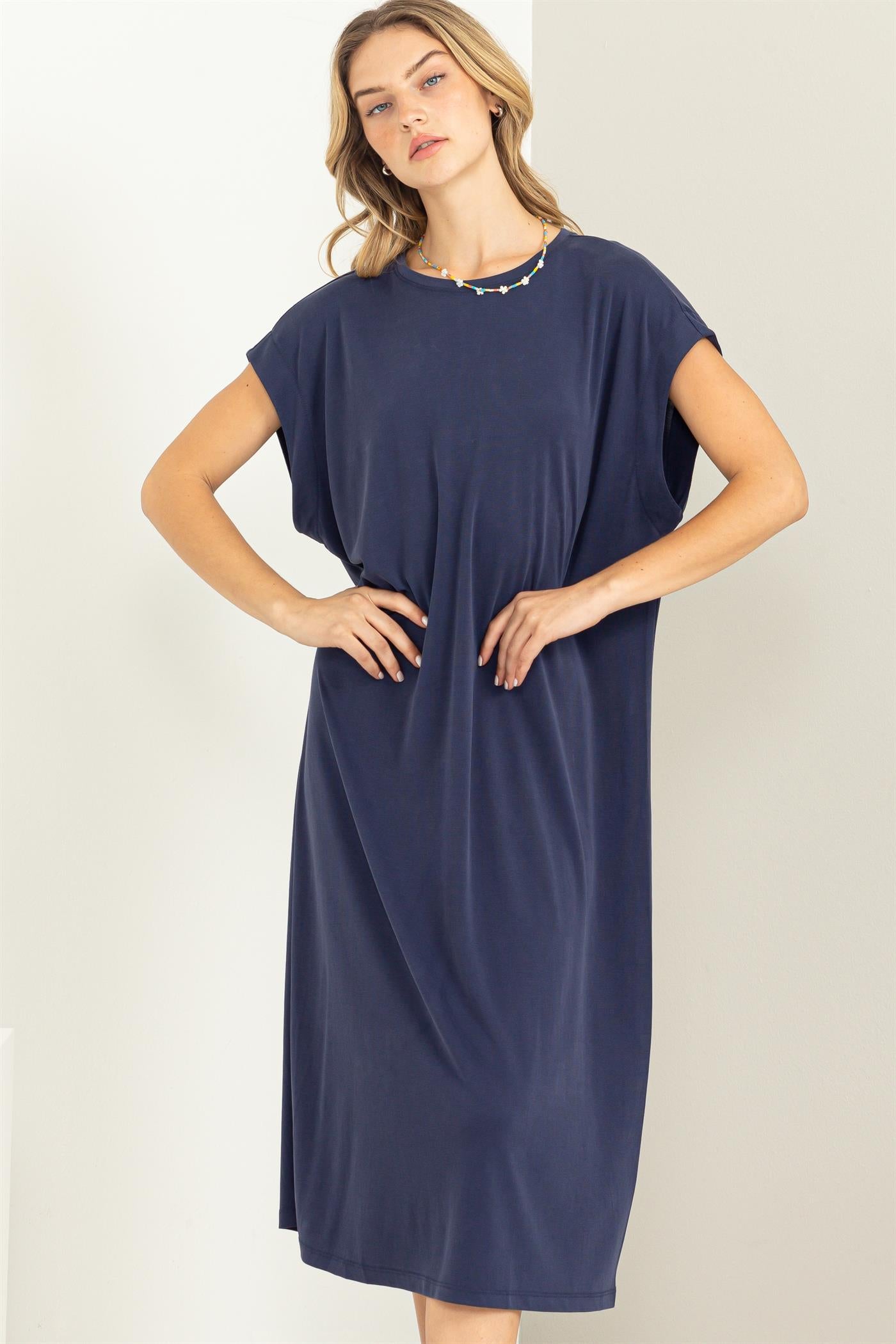 Wholesale Lazy Day Dolman Short Sleeves Midi Dress Dresses DZ23A795 DARK NIGHT DOUBLE ZERO