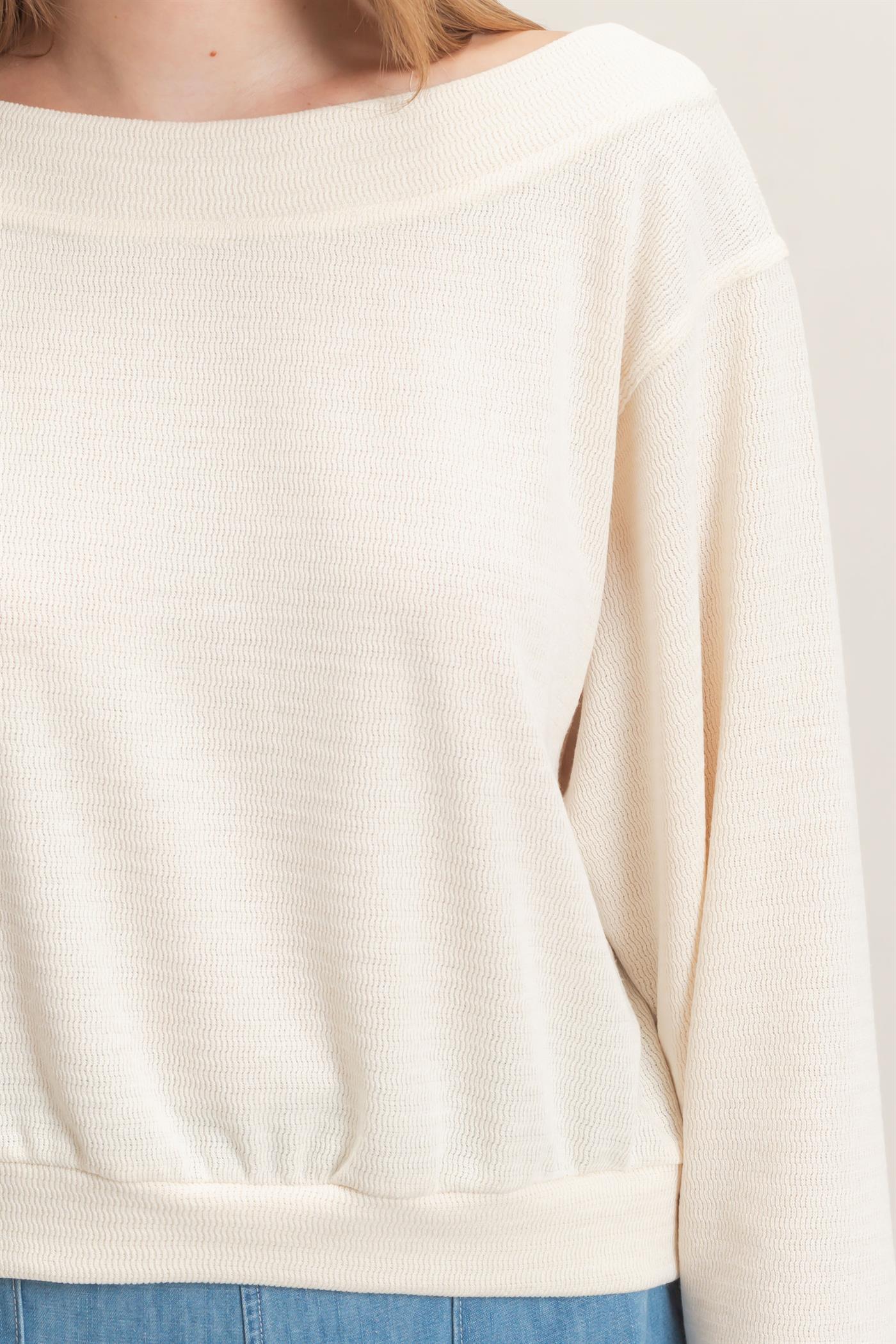 Wholesale Off Shoulder Knit Sweatshirt Blouses HF26F028 CREAM HYFVE
