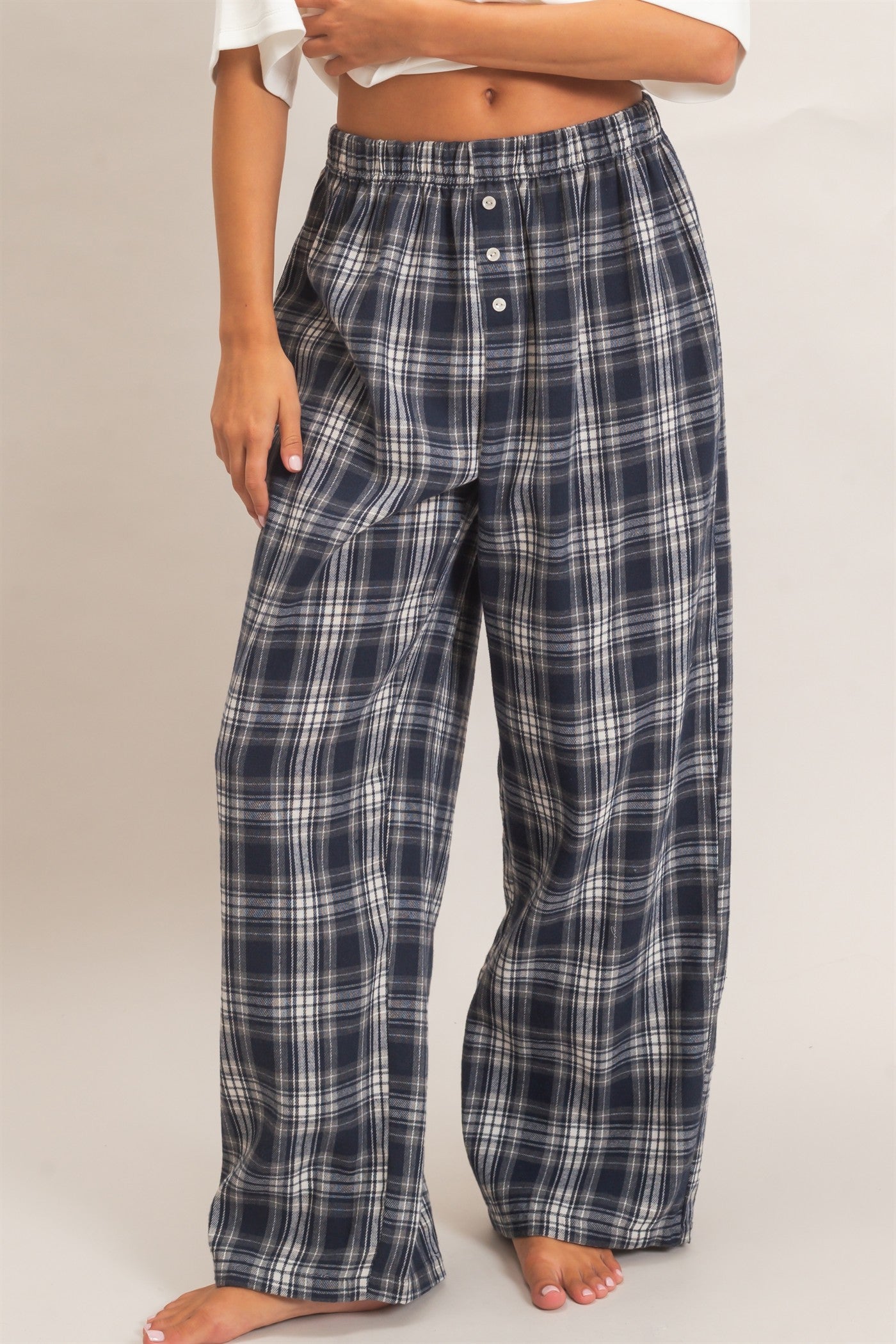 Wholesale Plaid Wide-Leg Pants Pants DZ26F271 NAVY DOUBLE ZERO