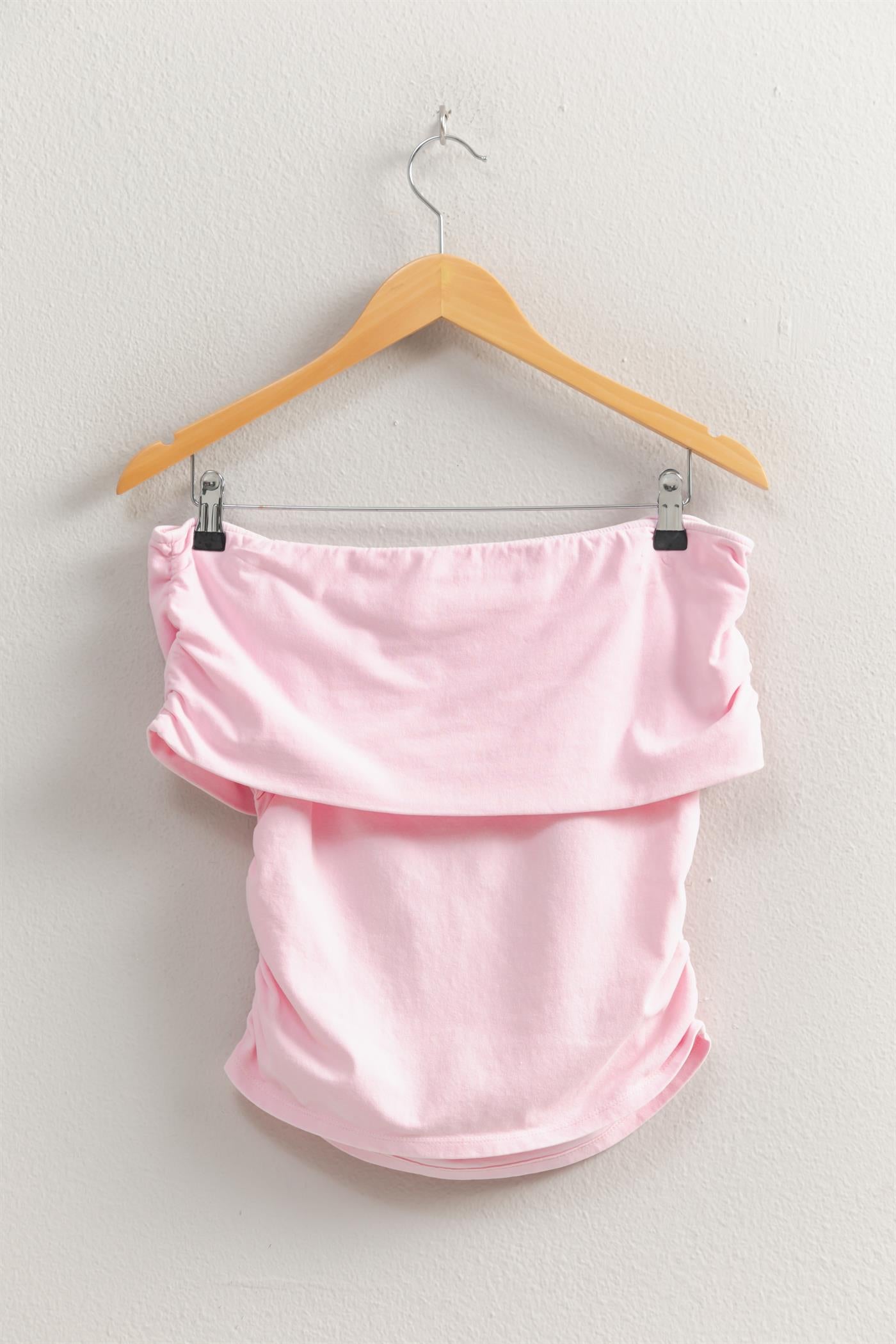 Wholesale Off-The-Shoulder Side Ruched Top Clothing Tops DZ25C848 SOFT PINK DOUBLE ZERO