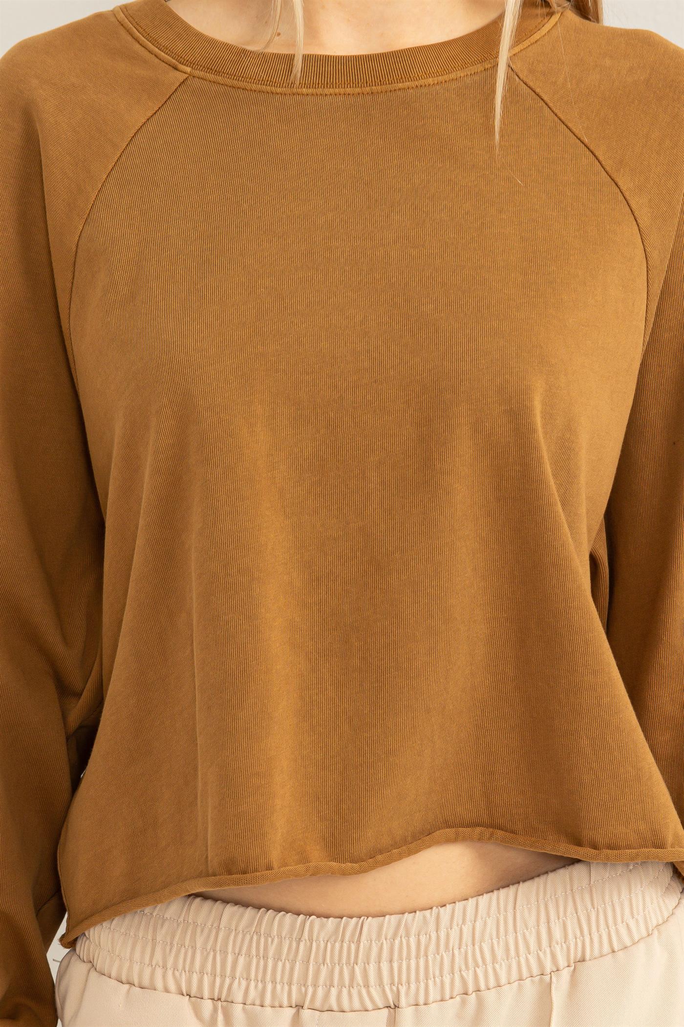 Wholesale Raglan Long Sleeve Top Clothing Tops DZ23G286 PALE BROWN DOUBLE ZERO