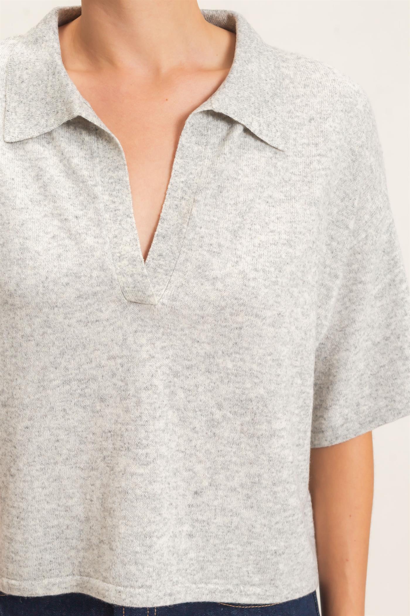 Wholesale Collared V-Neck Sweater Sweaters HF26E038 HEATHER GRAY HYFVE