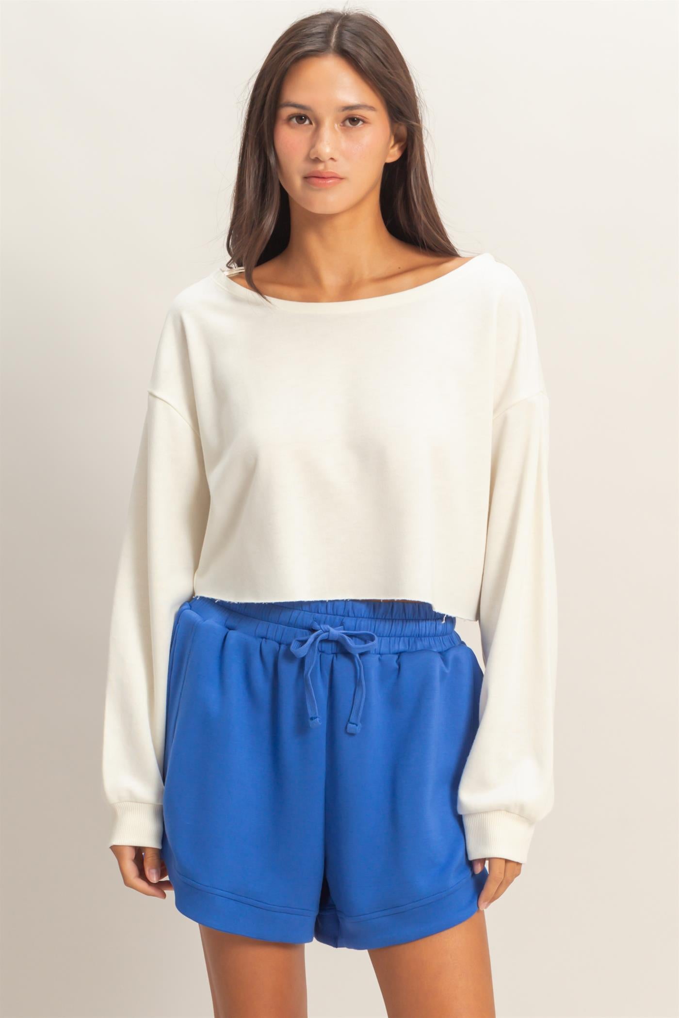 Wholesale Casually Cute Boat Neck Long Sleeve Top Clothing Tops DZ25C023 WHIP CREAM DOUBLE ZERO