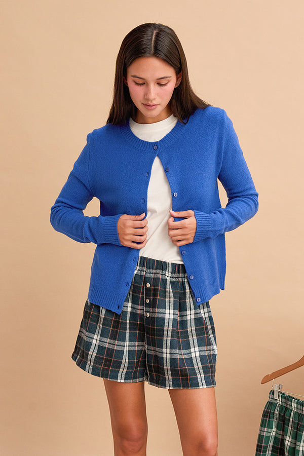Crew Neck Long Sleeve Buttoned Cardigan