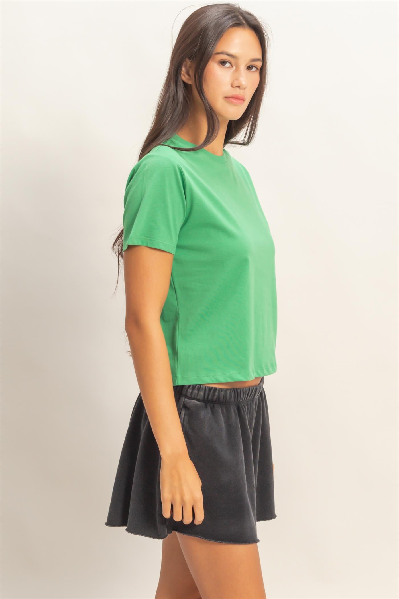 Wholesale Crew Neck Cotton T-Shirt Clothing Tops DZ26C412 GREEN DOUBLE ZERO