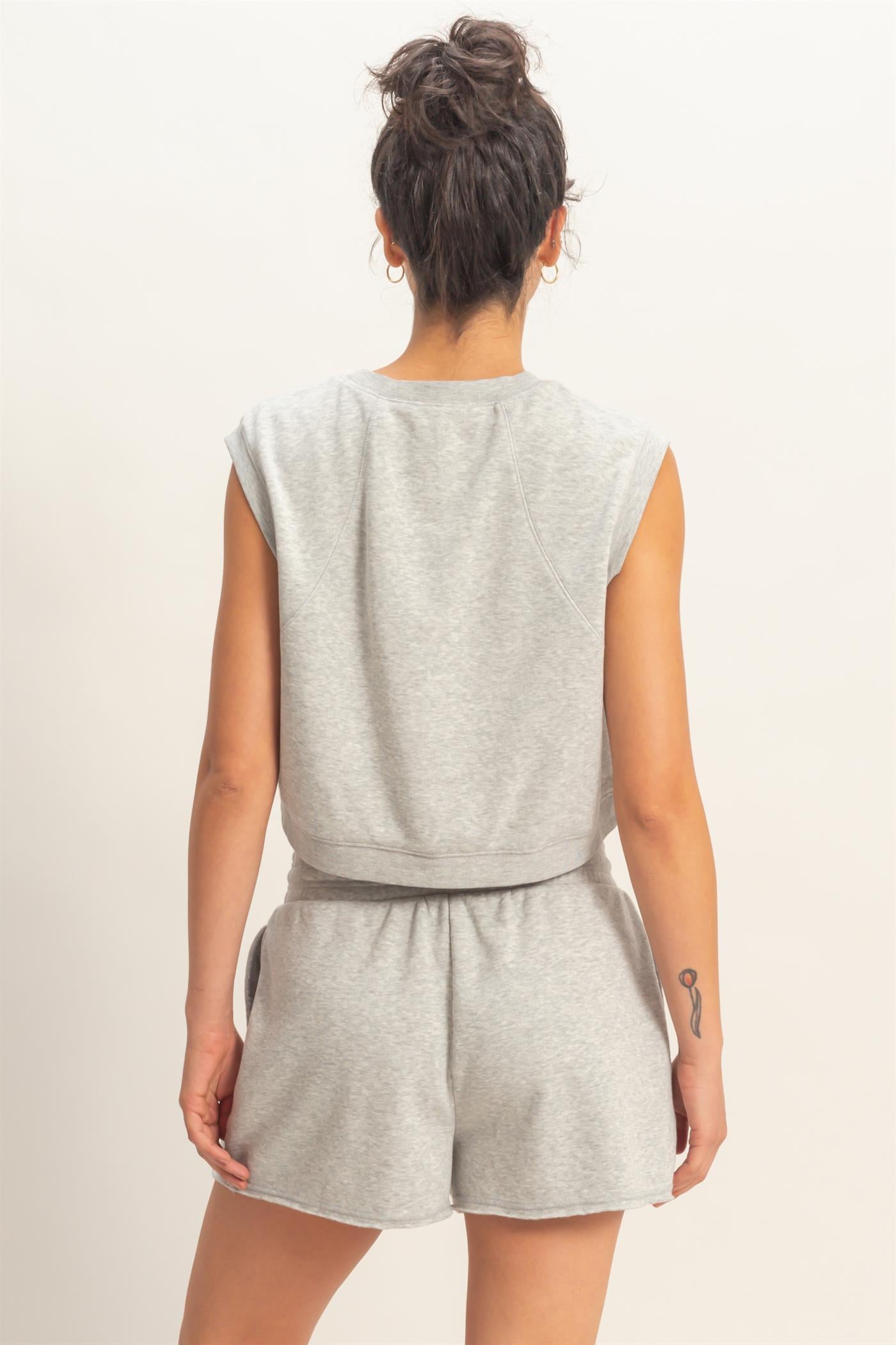 Wholesale Burnout French Terry Sleeveless Top & Shorts Set Clothing Tops DZ26A171-SET HEATHER GRAY DOUBLE ZERO