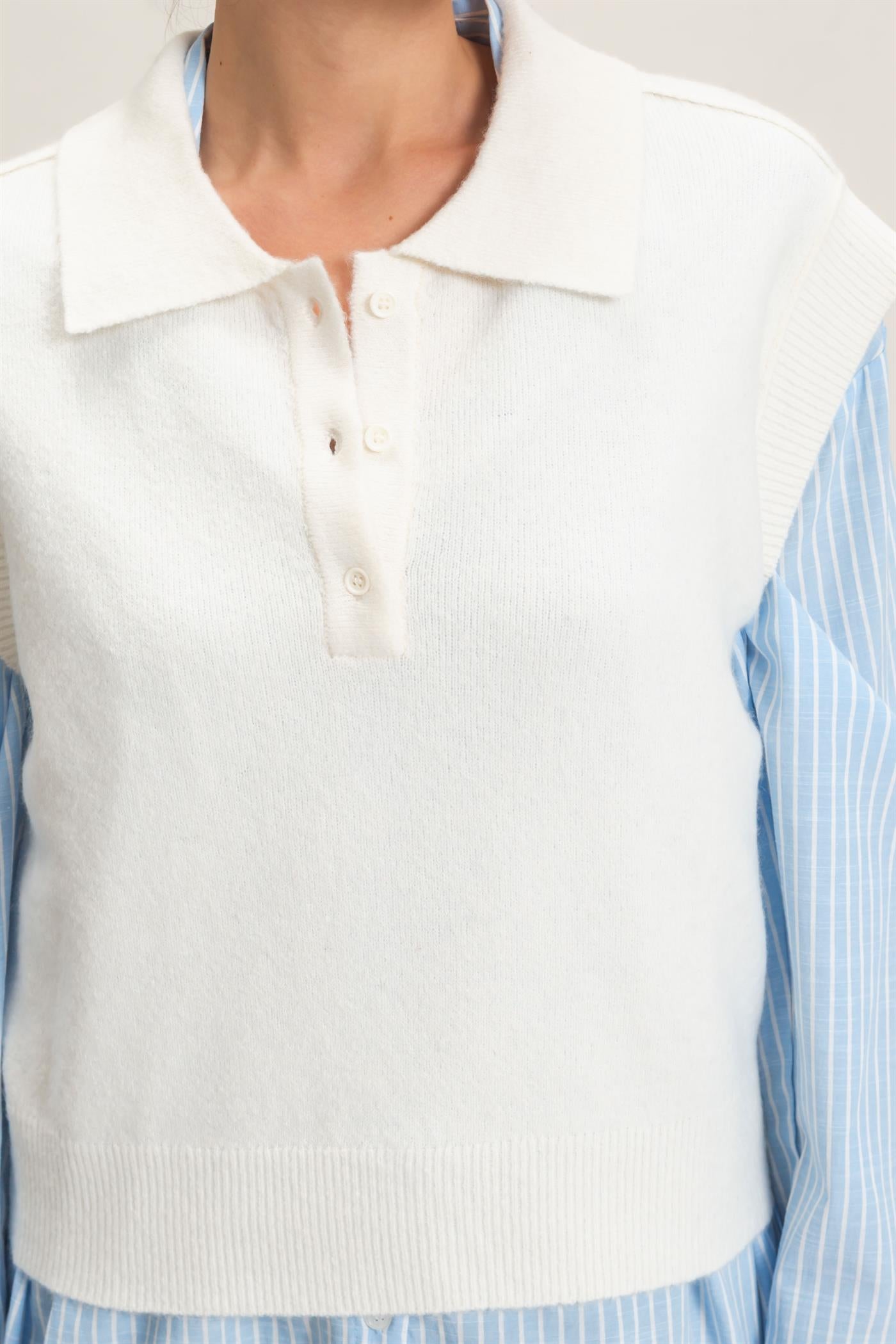 Wholesale Short Sleeve Polo Sweater Sweaters HF26E352 CREAM HYFVE