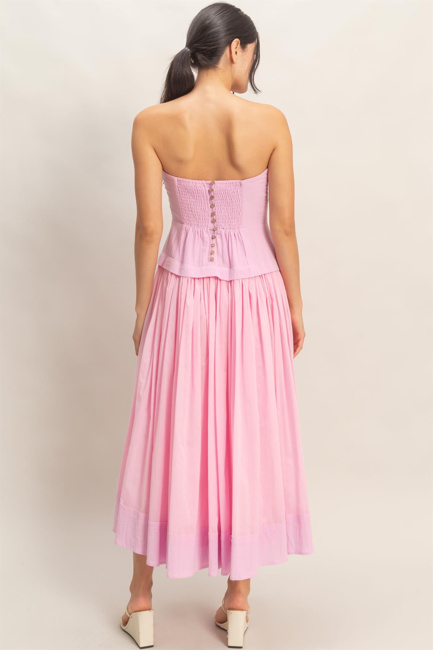 Wholesale Strapless Tiered Maxi Dress Dresses HF26A570 PINK HYFVE