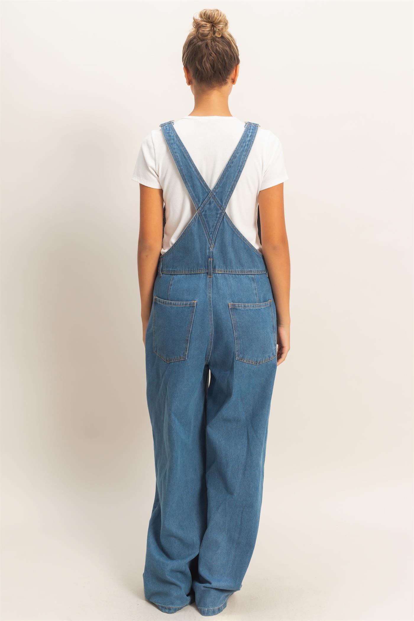Wholesale Snow Wash Denim Overalls Clothing HF26C185 MEDIUM BLUE HYFVE
