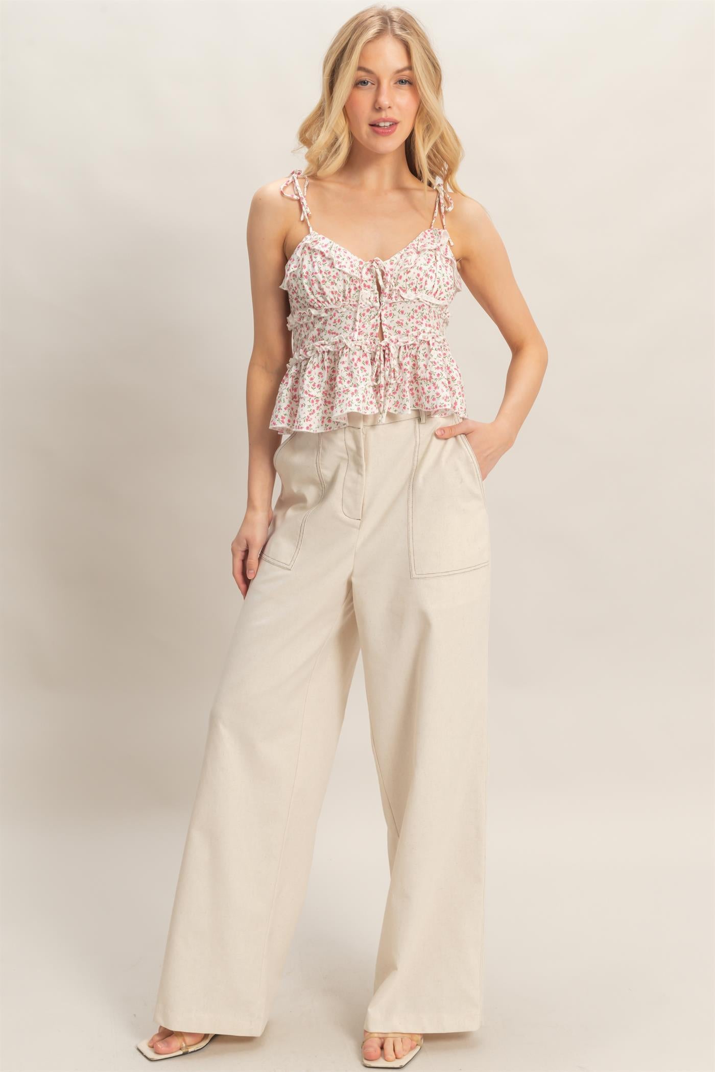 Wholesale Wide-Leg Pants With Pockets Pants HF26C402 OATMEAL HYFVE