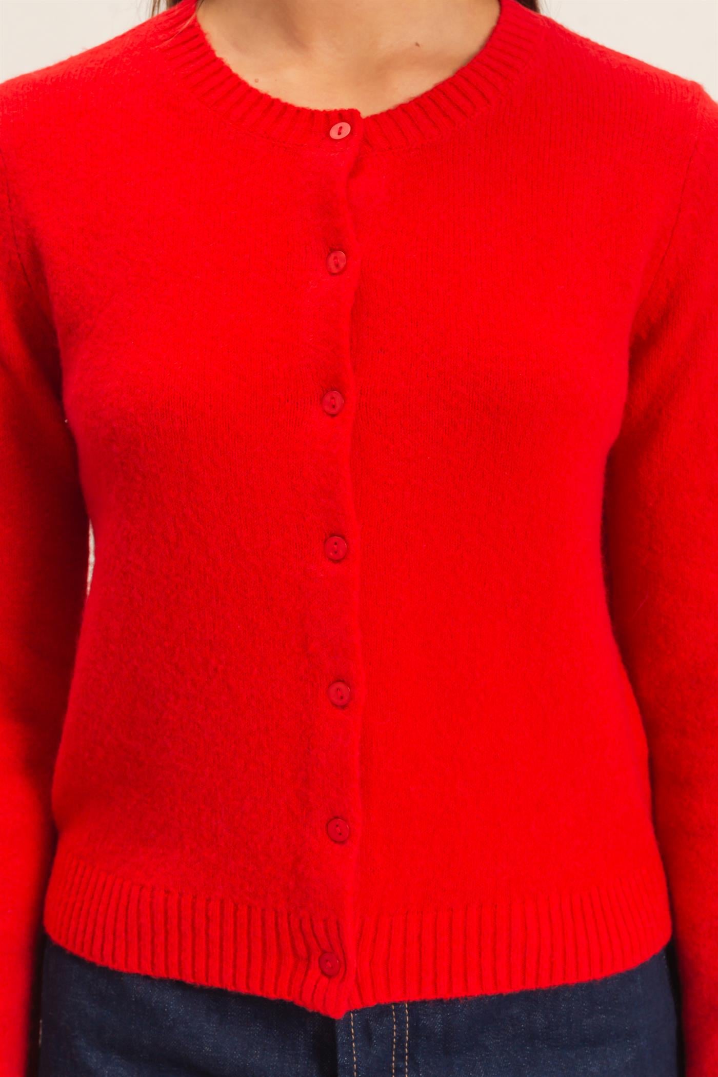 Wholesale Crew Neck Cardigan Cardigans DZ26E119 RED DOUBLE ZERO