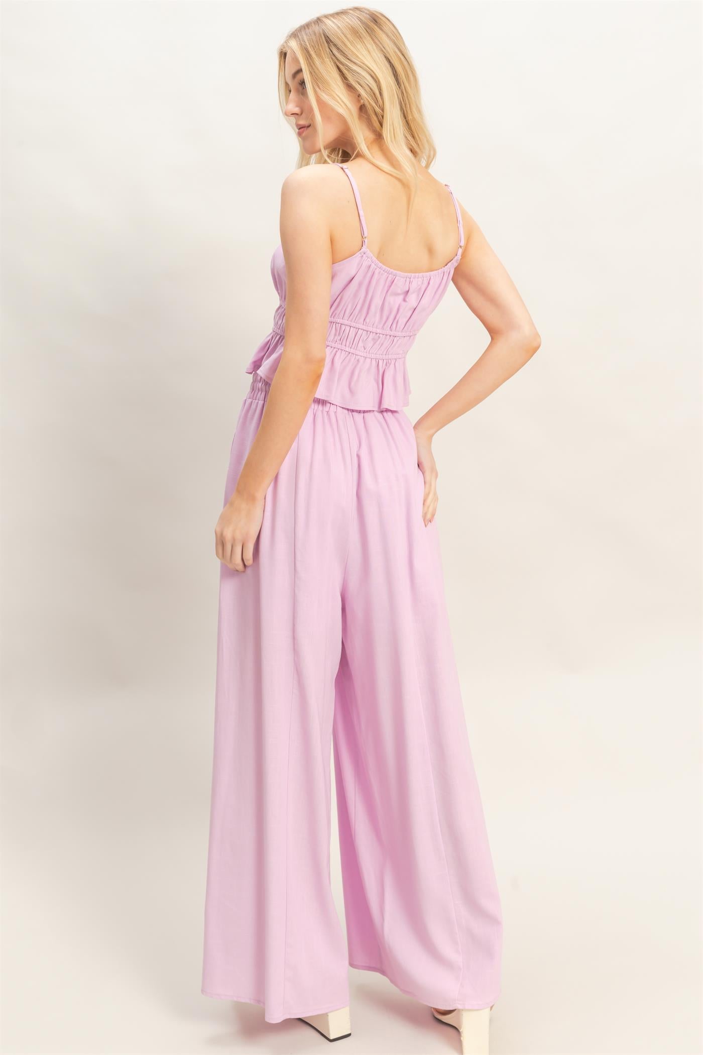 Wholesale Tiered Tank & Palazzo Set Clothing HF26C316-SET-D PINK LAVENDER HYFVE