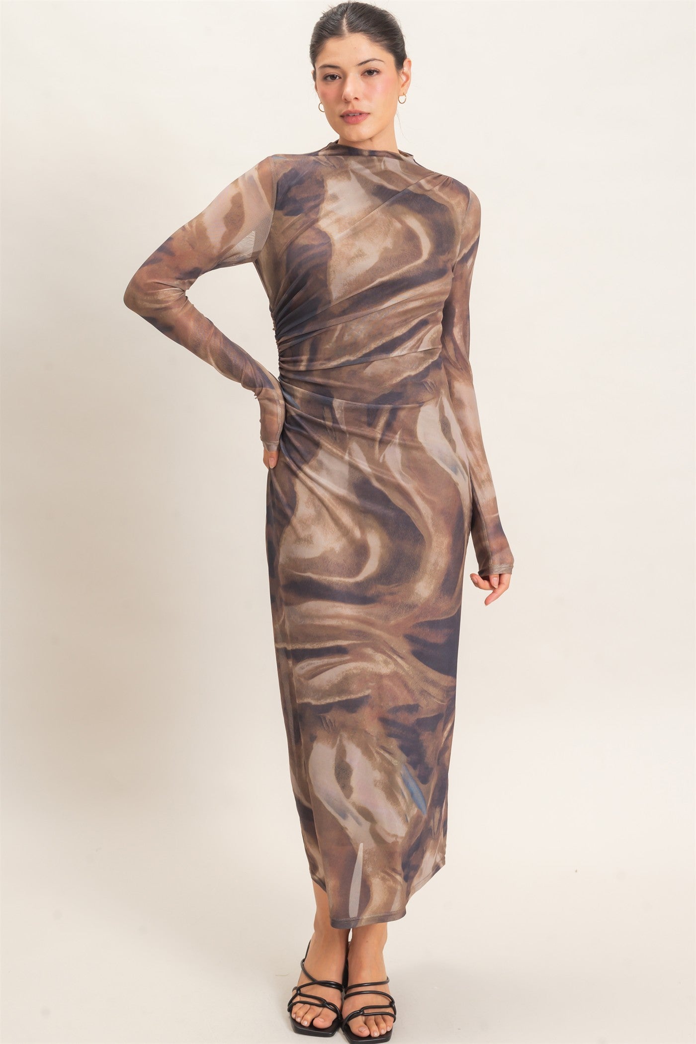 Wholesale Abstract Mesh Knit Dress Dresses HF26F119 BROWN HYFVE