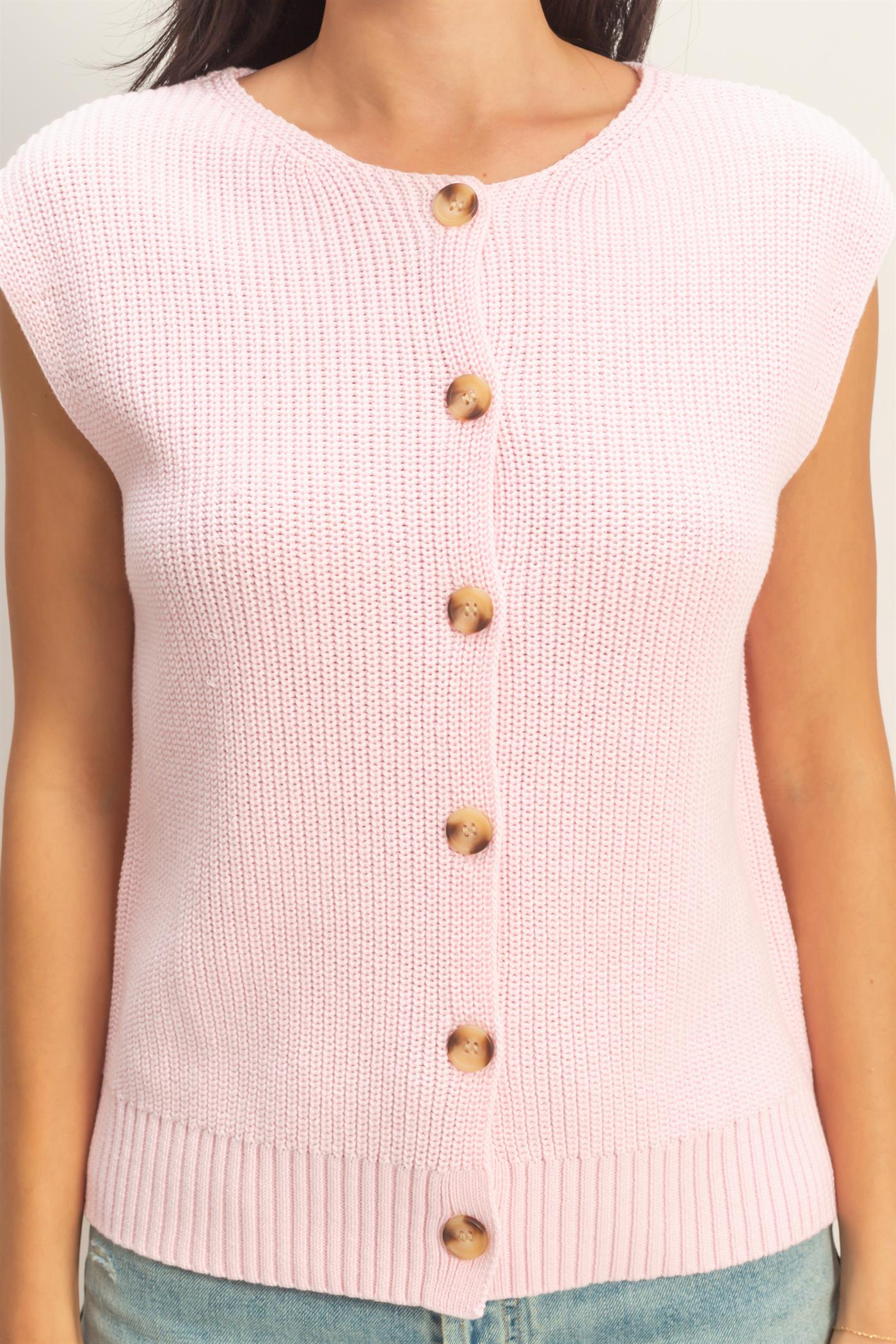 Wholesale Sleeveless Button-Up Ribbed Vest Sweaters DZ26A833 SOFT PINK DOUBLE ZERO