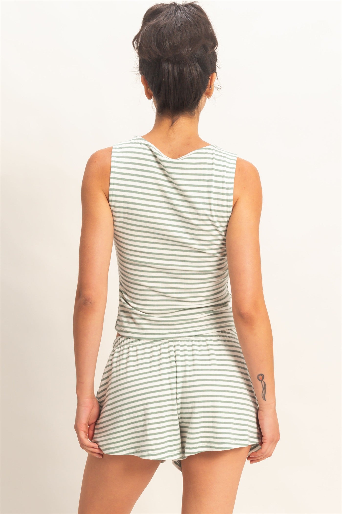 Wholesale Striped Sleeveless Tank And Shorts Set Clothing DZ26E137-SET SAGE GREEN DOUBLE ZERO