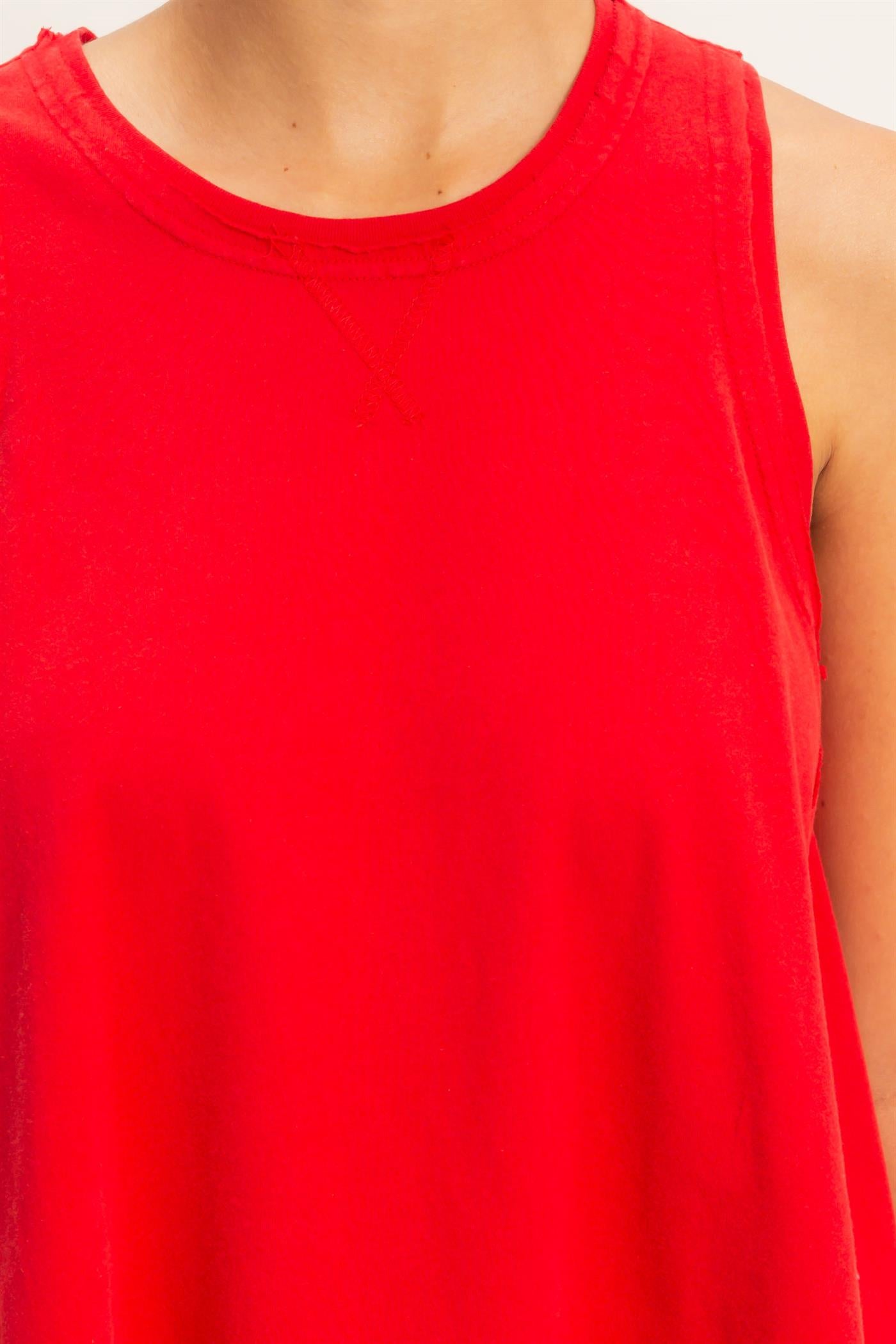 Wholesale Raw Edge Details Sleeveless Washed Top Clothing Tops DZ26E278 RED DOUBLE ZERO