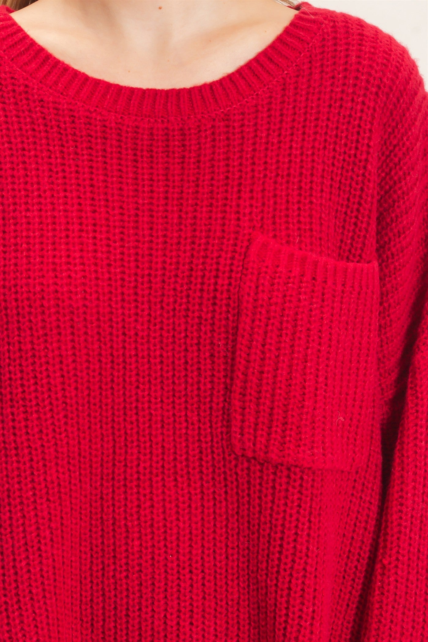 Wholesale Ribbed Knit Patch Pocket Sweater Sweaters HF26F177 BURGUNDY HYFVE