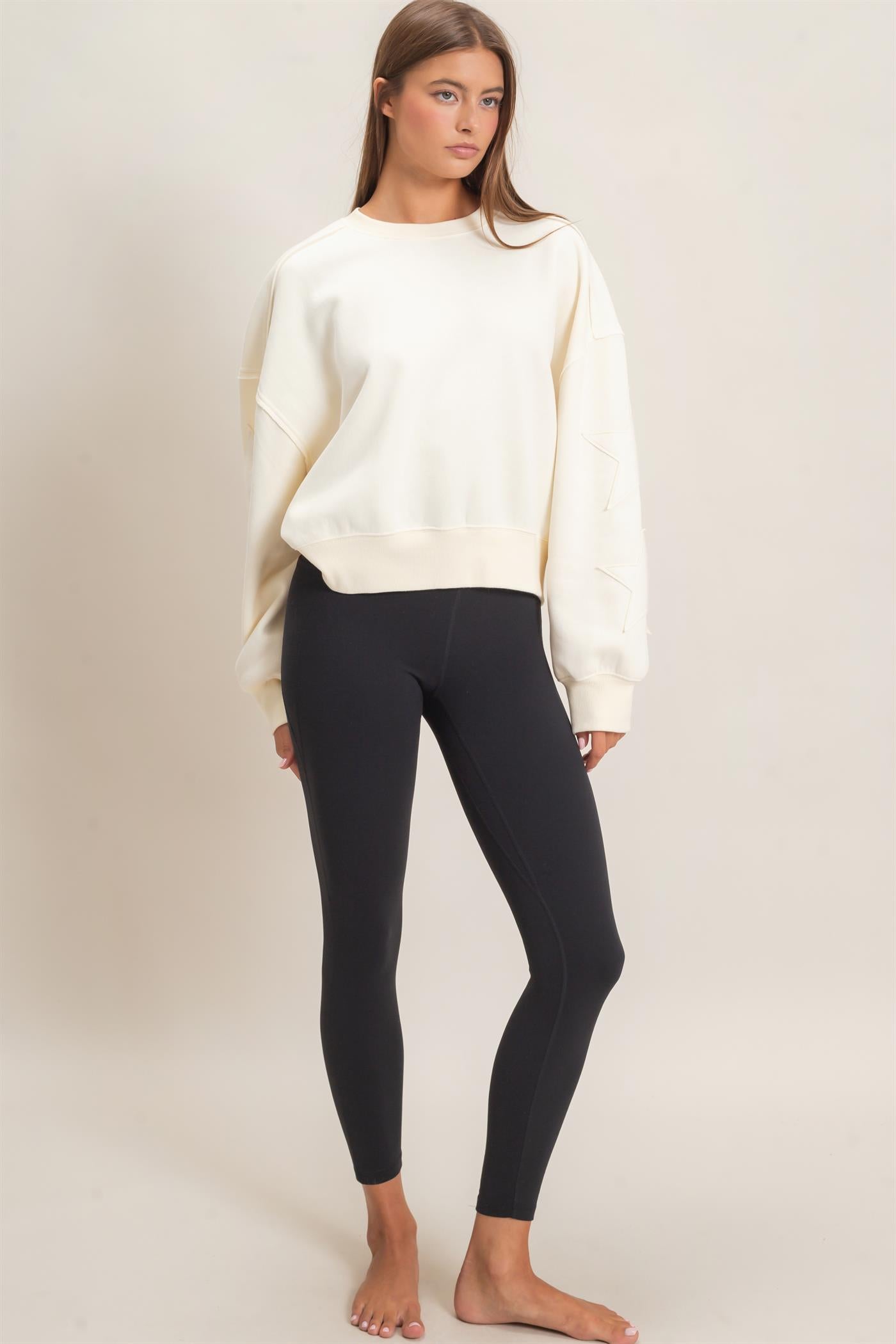 Wholesale Star Patch Sleeve Sweatshirt Sweatshirts DZ26E888 CREAM DOUBLE ZERO