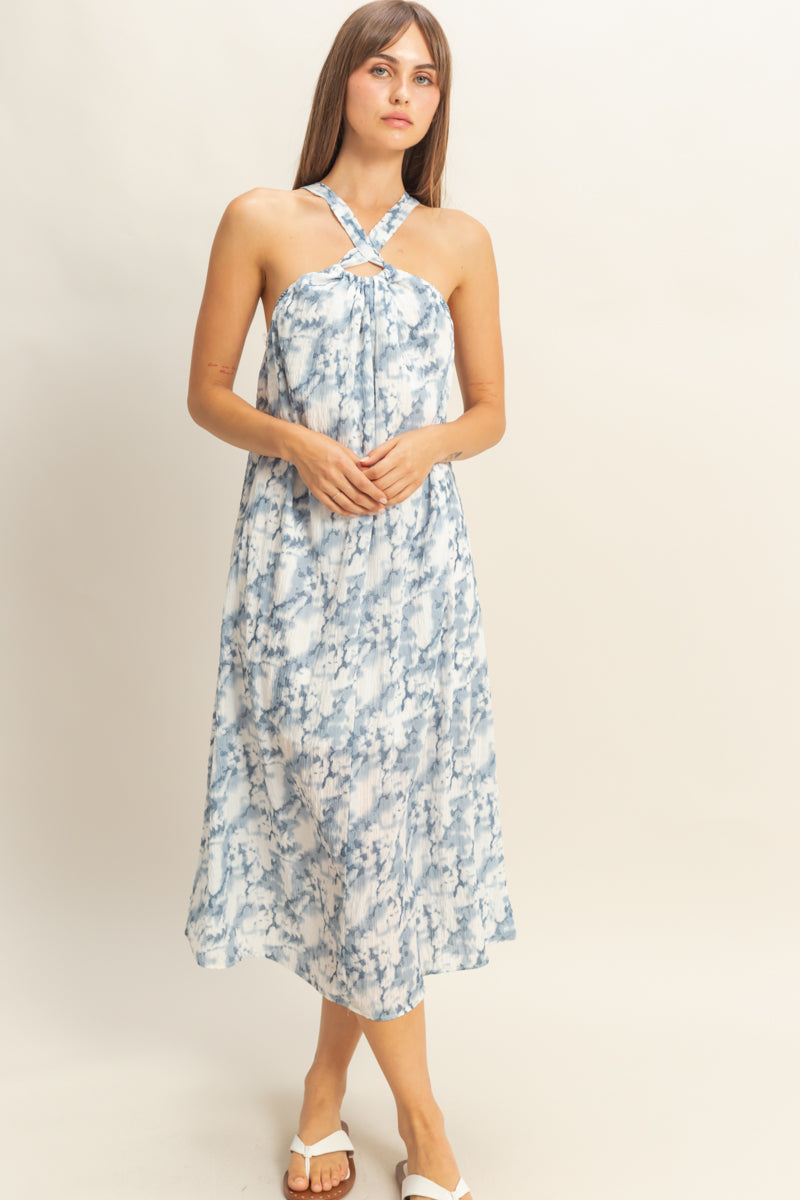 Wholesale Halter Cross Neck Backless Maxi Dress Dresses HF22E496 GRAY HYFVE