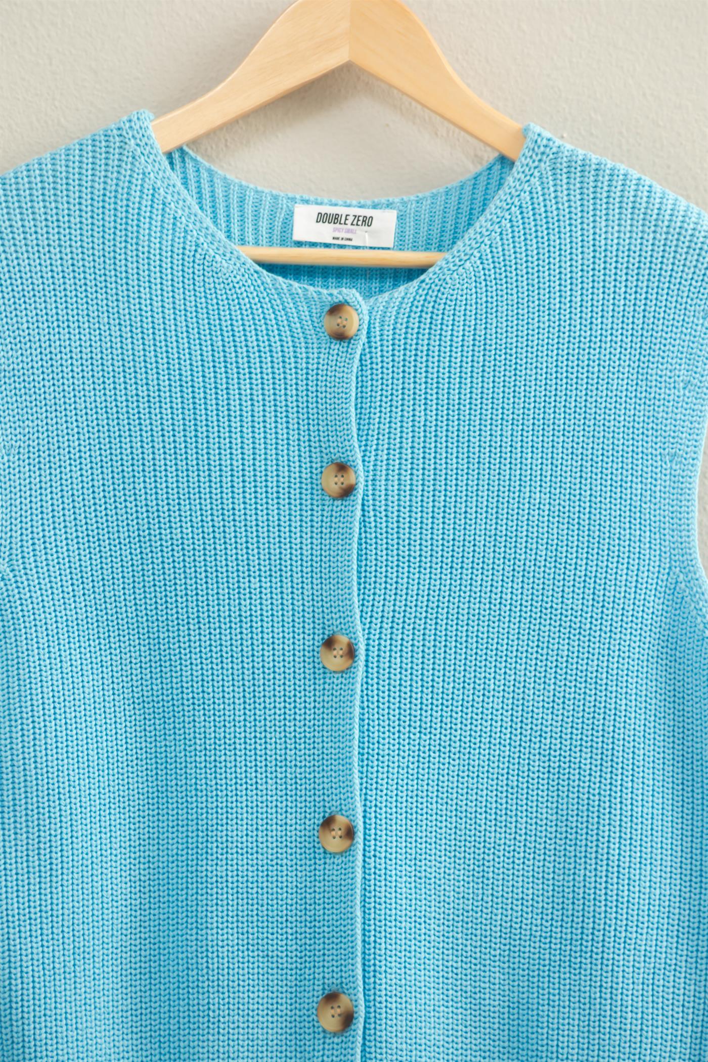 Wholesale Sleeveless Button-Up Ribbed Vest Sweaters DZ26A833 BLUE DOUBLE ZERO