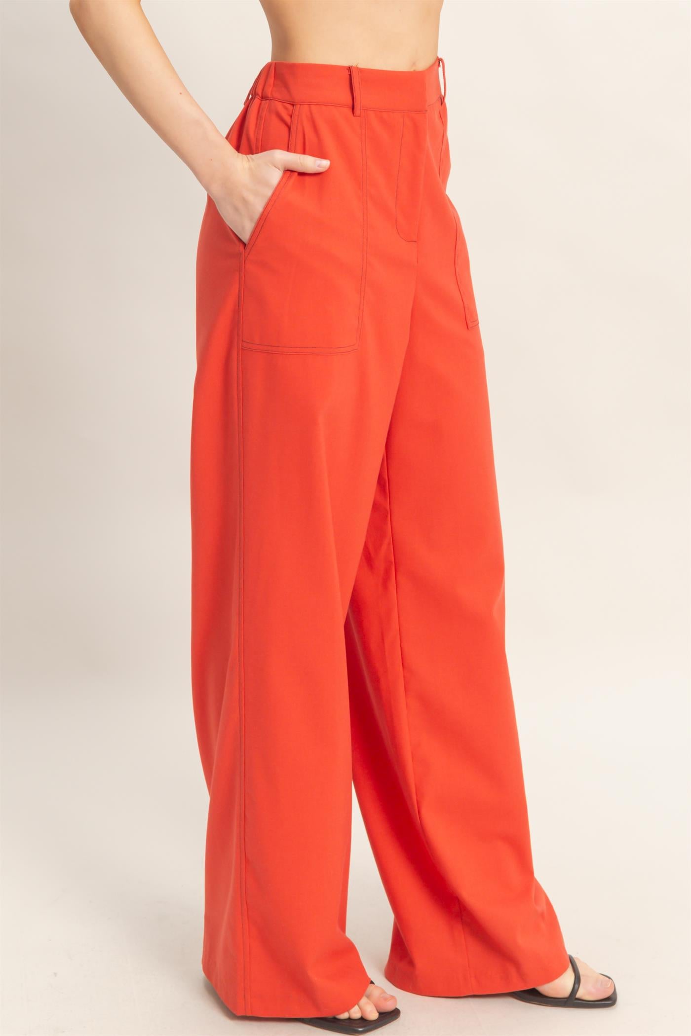 Wholesale Wide-Leg Pants With Pockets Pants HF26C402 TOMATO HYFVE