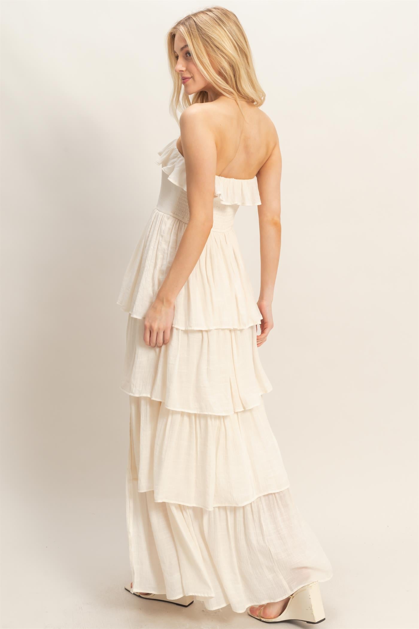 Wholesale Tiered Strapless Ruffle Dress Dresses HF26A616-D CREAM HYFVE