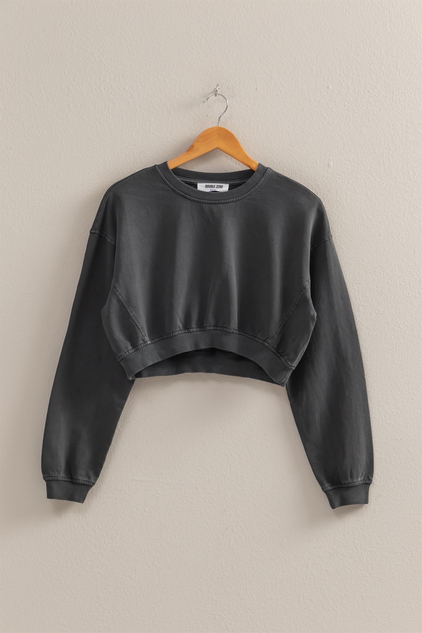 Wholesale Crew Neck Long Sleeve Crop Sweatshirt Sweatshirts DZ25A923 BLACK DOUBLE ZERO
