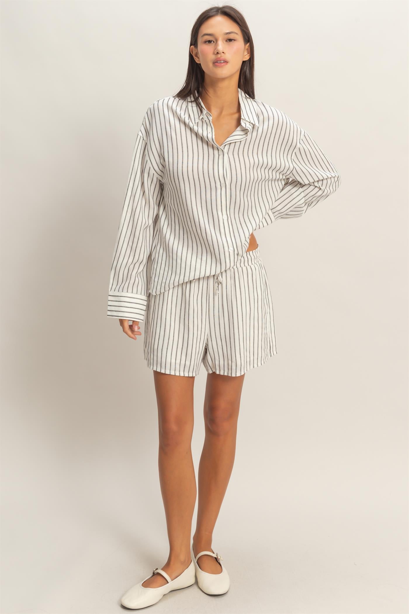 Wholesale Striped Button-Up Shirt Shirts DZ26C413 BLACK DOUBLE ZERO