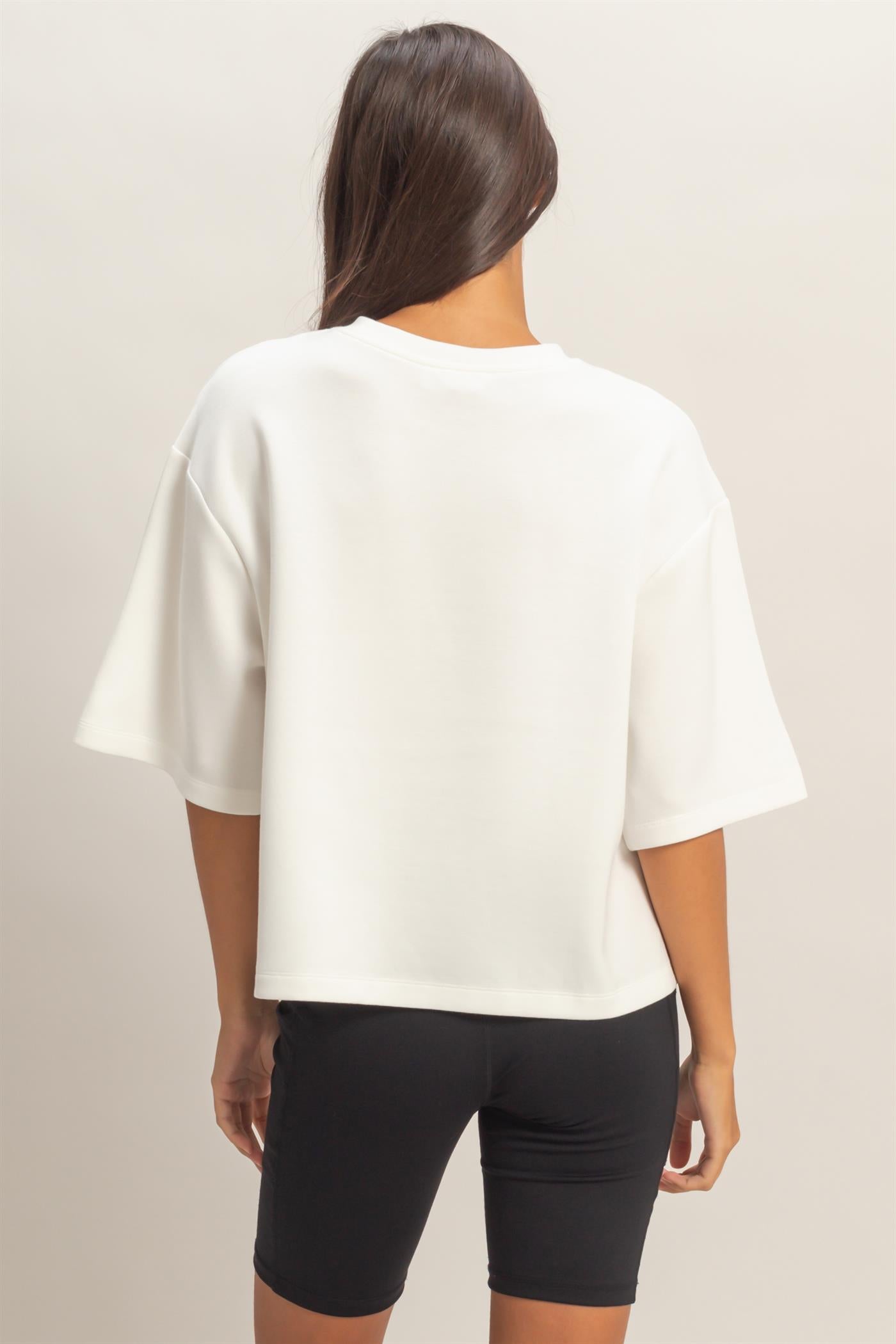Wholesale Scuba Short Sleeve Boxy Top T-Shirts DZ26A271 WHITE DOUBLE ZERO