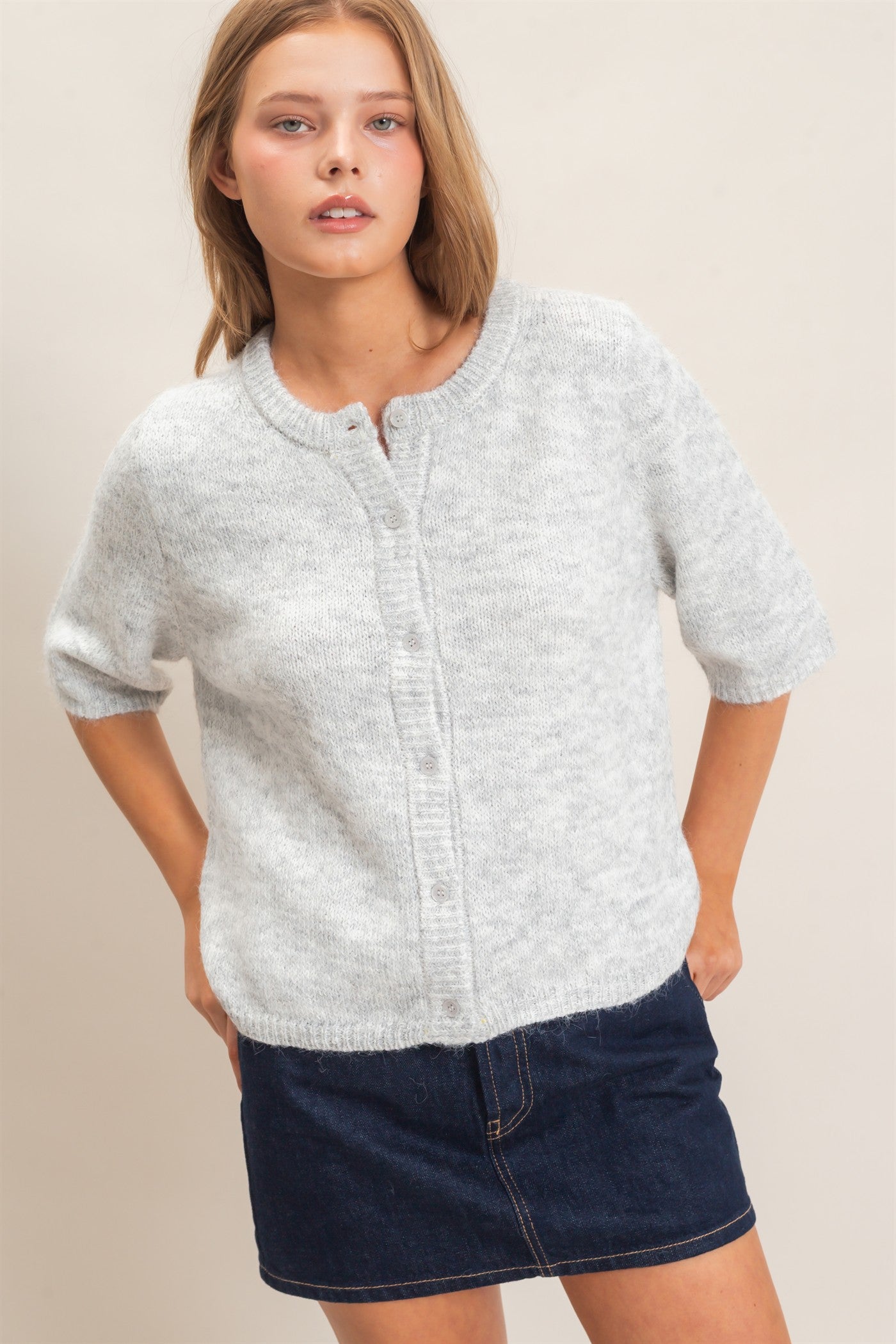 Wholesale Button-Up Cardigan Cardigans HF26E228 HEATHER GRAY HYFVE