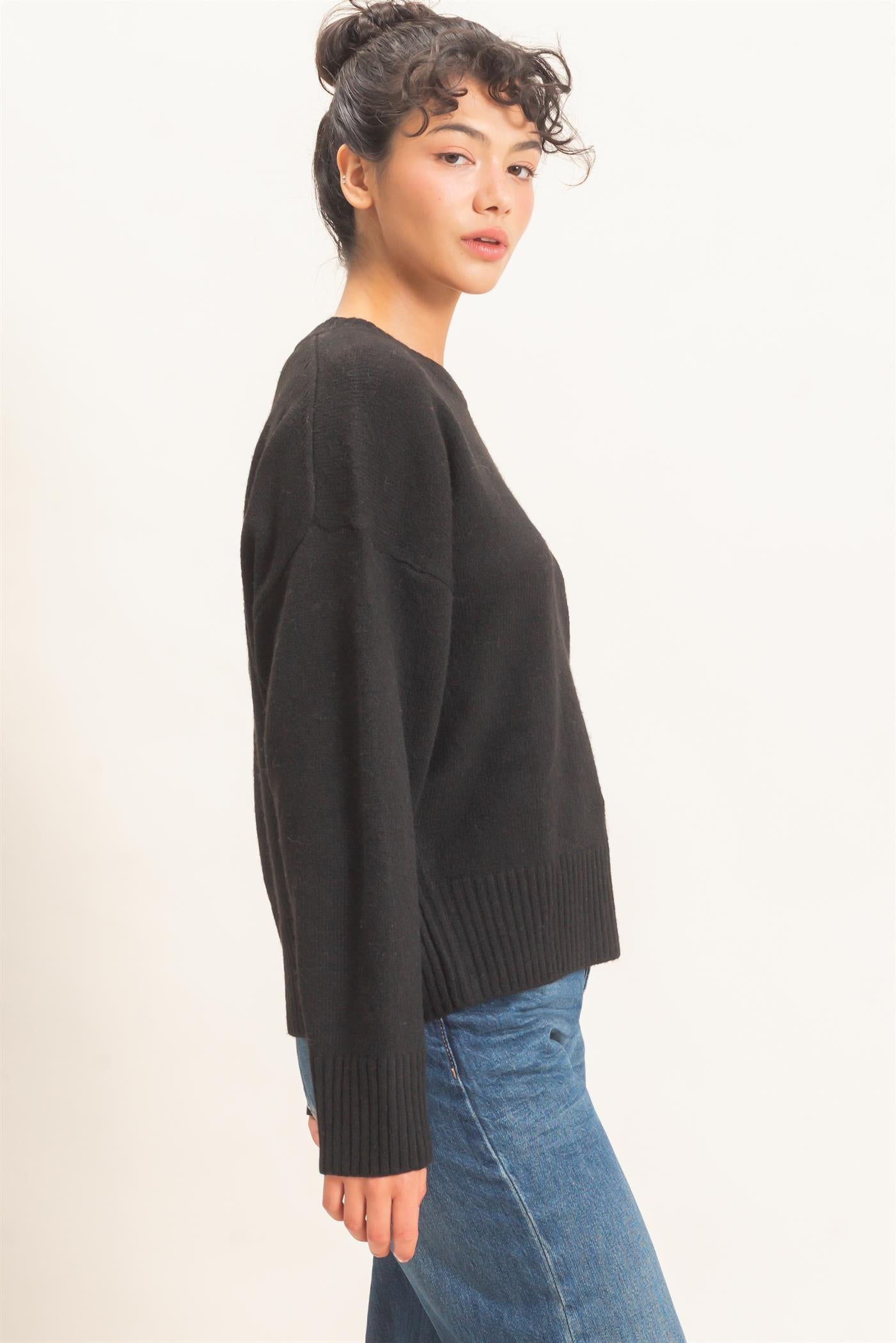 Wholesale Relaxed Fit Crew Neck Sweater Sweaters DZ26E956 BLACK DOUBLE ZERO