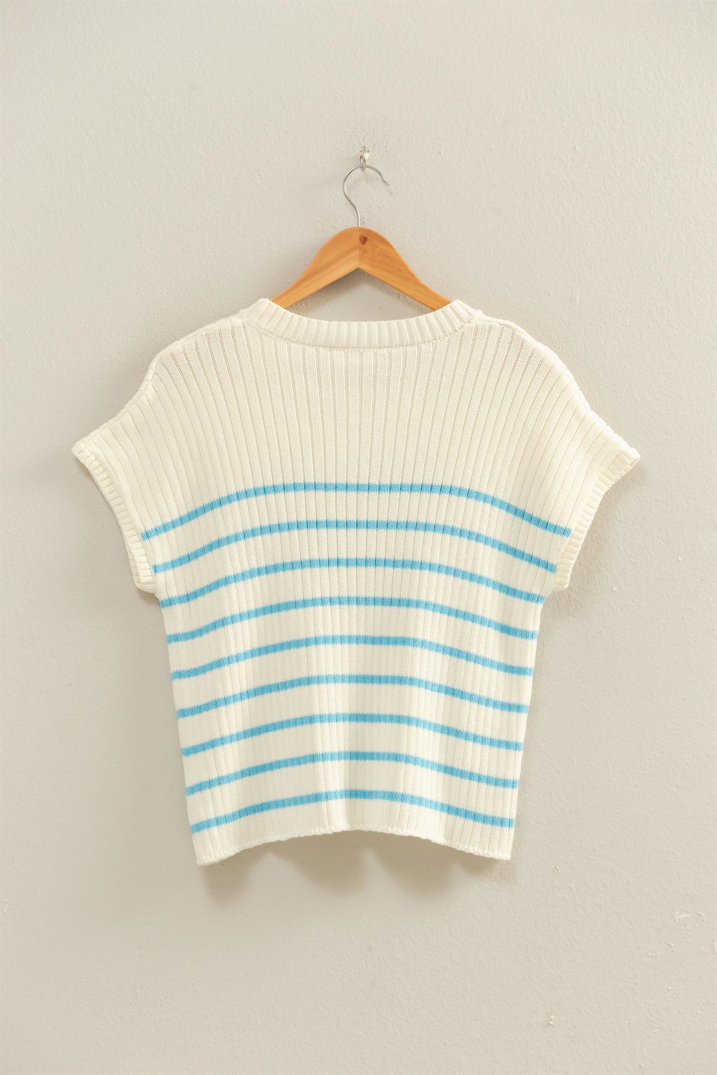 Wholesale Sleeveless Ribbed Striped Knit Top Clothing Tops DZ26A209 BLUE DOUBLE ZERO