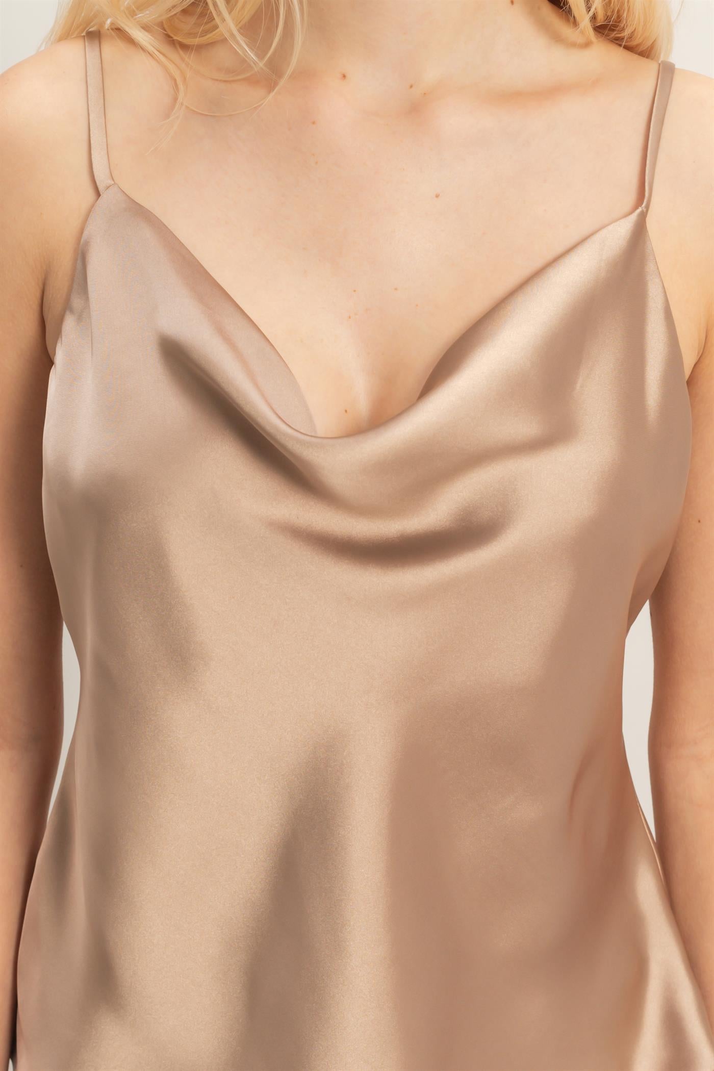 Wholesale Cowl Neck Satin Cami Top Clothing Tops DZ26A277 DARK TAUPE DOUBLE ZERO