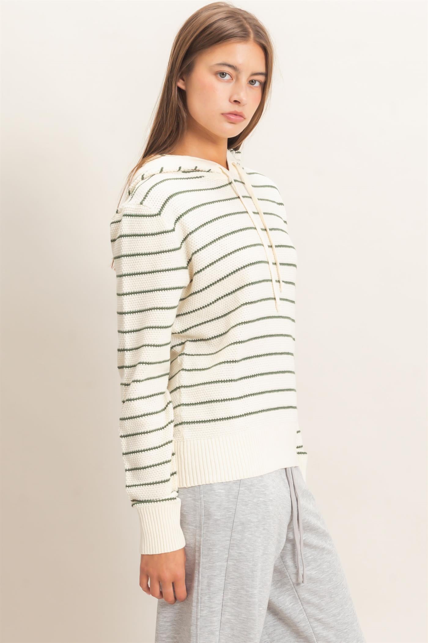 Wholesale Striped Hooded Sweater Hoodies DZ26C972 DARK GREEN DOUBLE ZERO