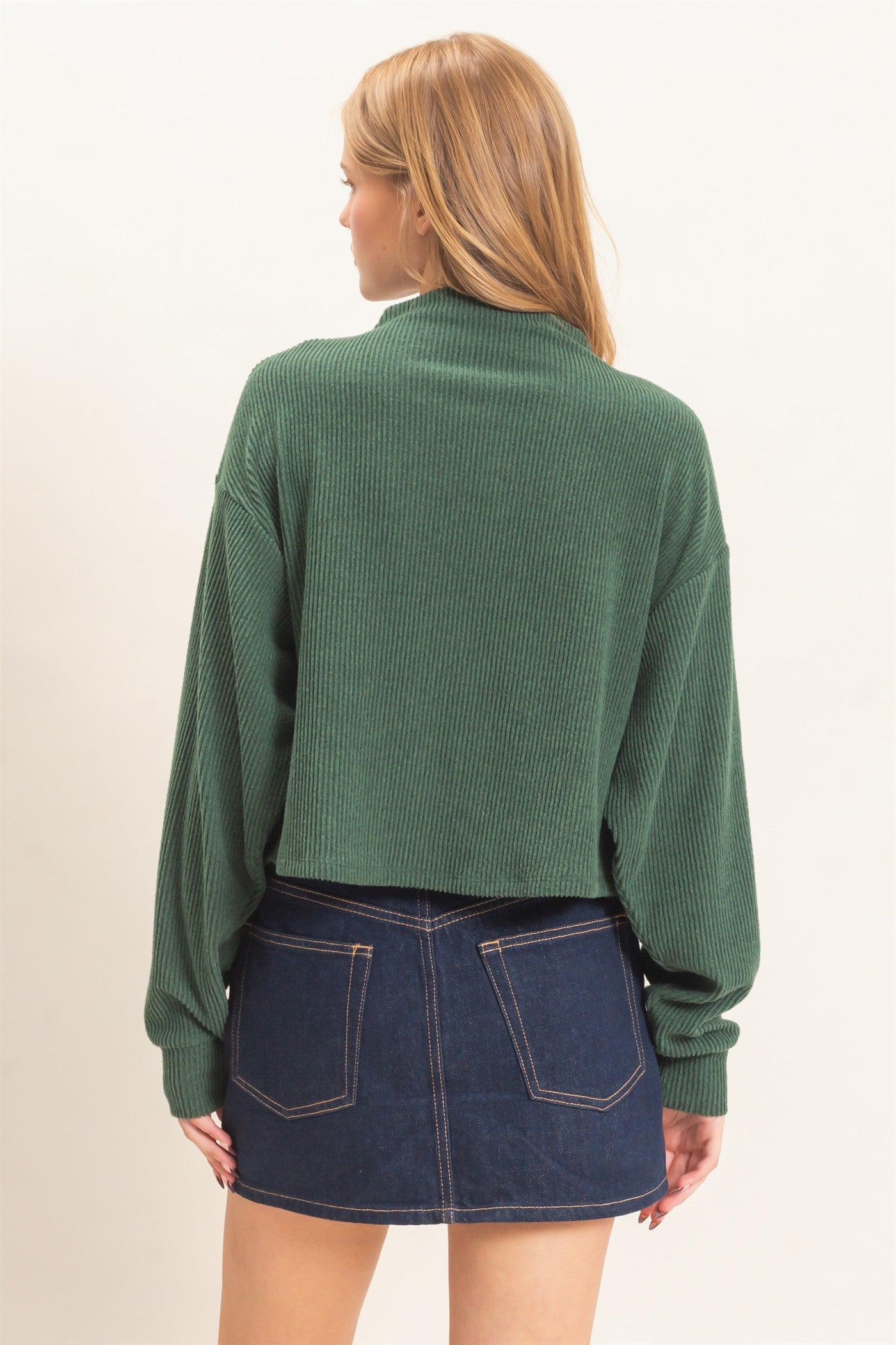 Wholesale Ribbed Mock Neck Top Clothing Tops HF26F030 GREEN HYFVE