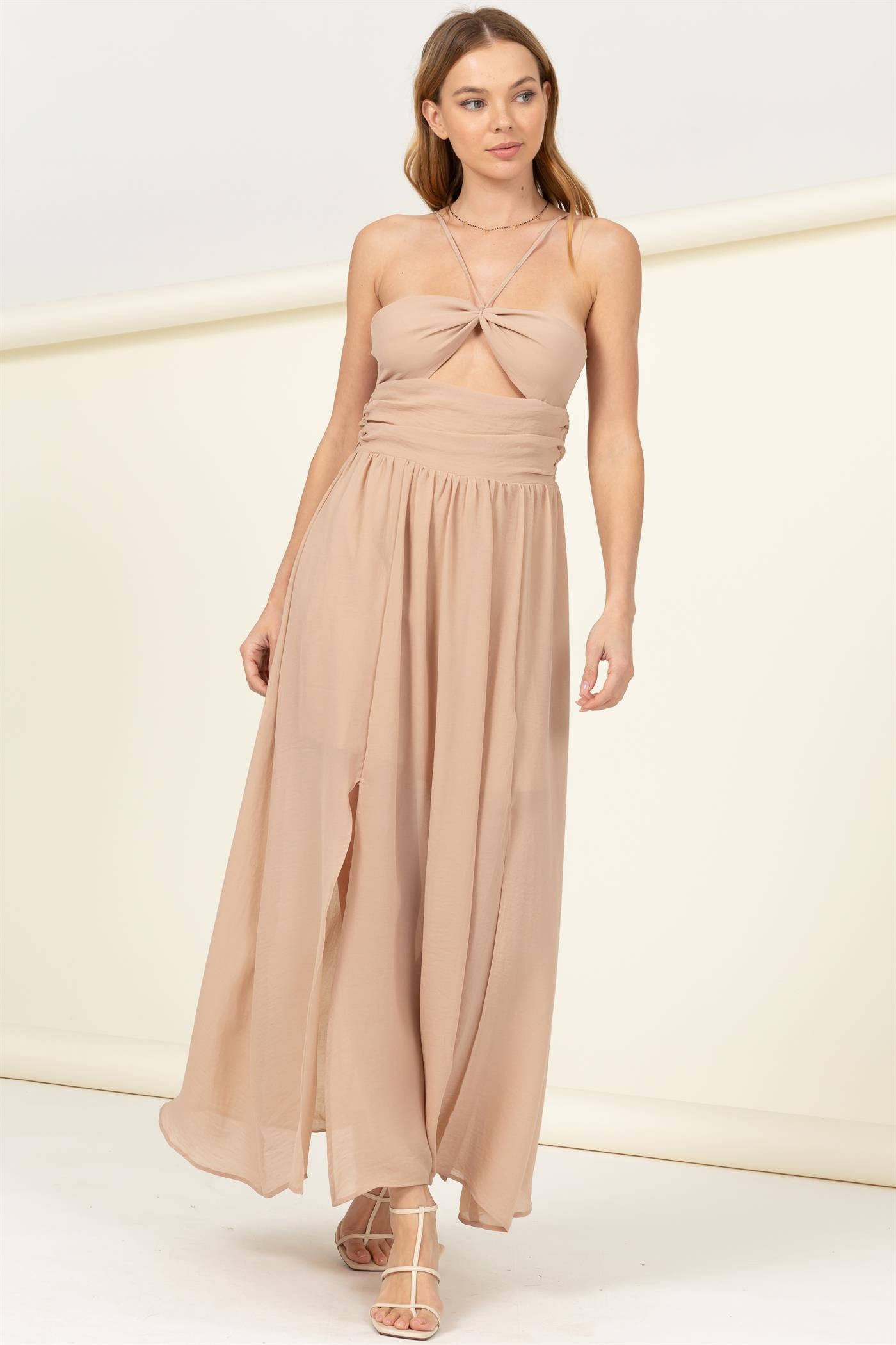 Wholesale Light Up The Night Cutout Maxi Dress Dresses HF22E539 TAUPE HYFVE