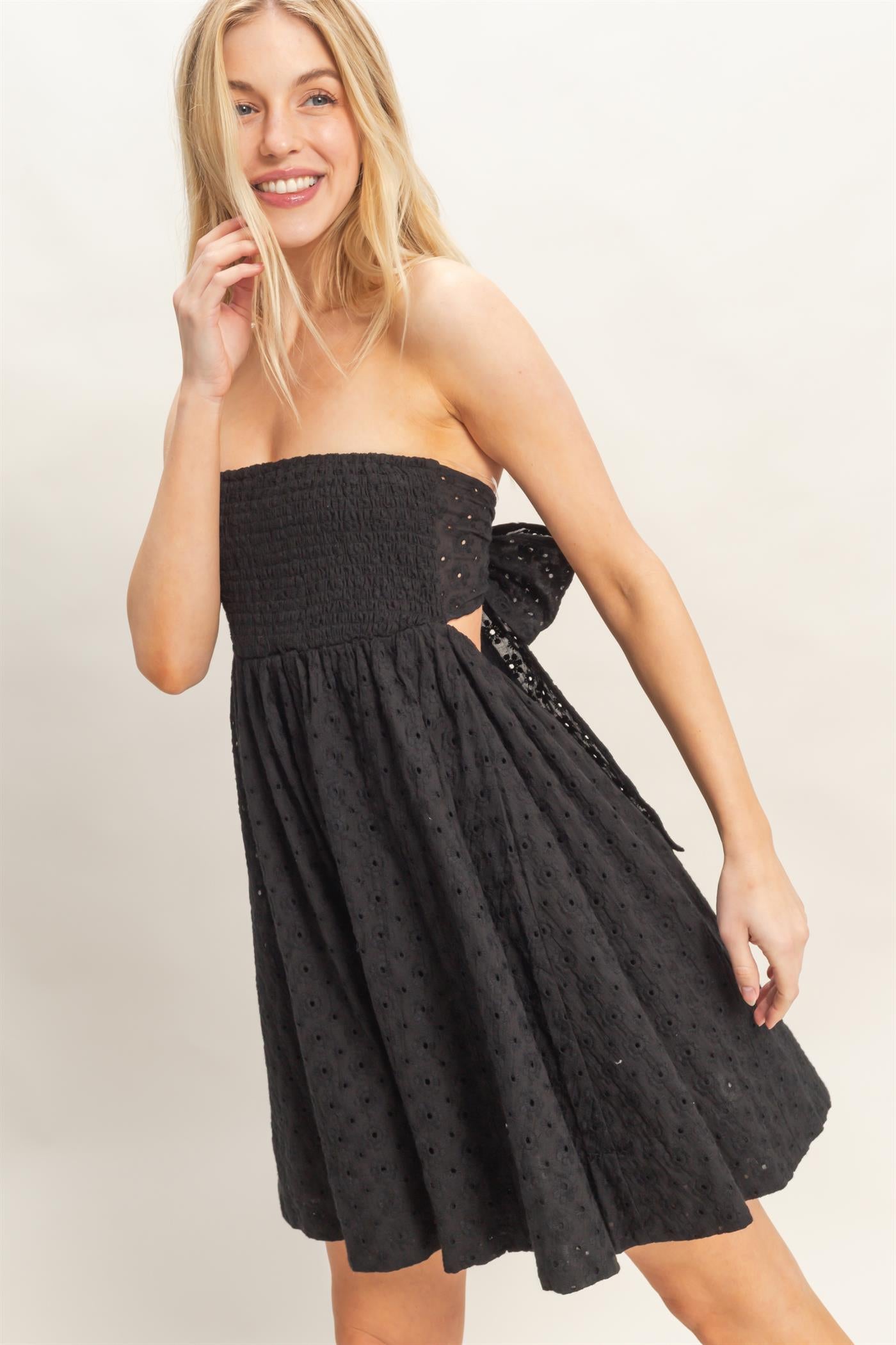 Wholesale Smocked Tube Top Dress Dresses HF26A246 BLACK HYFVE