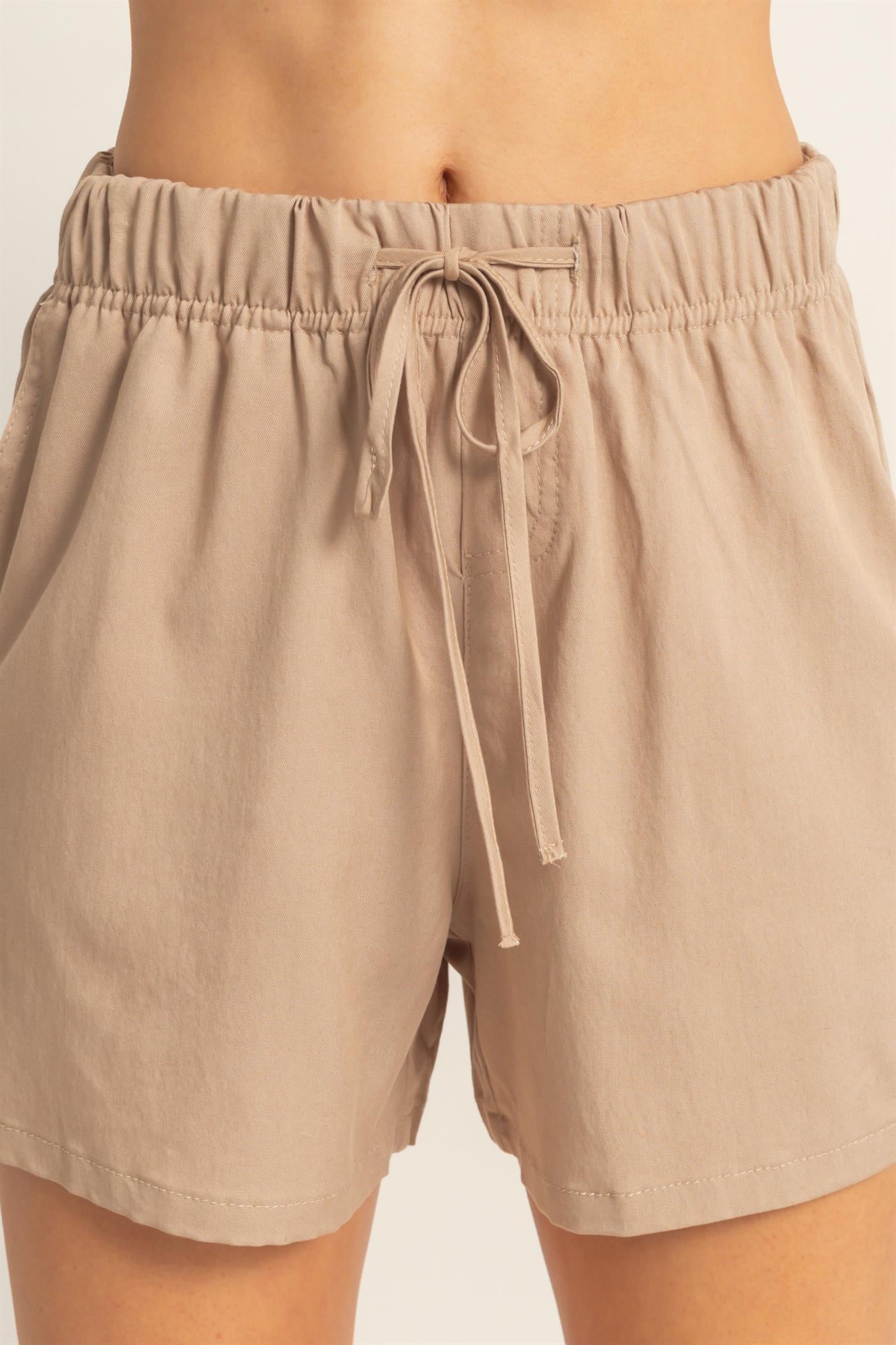 Wholesale Elastic Waist Drawstring Shorts Shorts HF26E428-D WARM TAUPE HYFVE