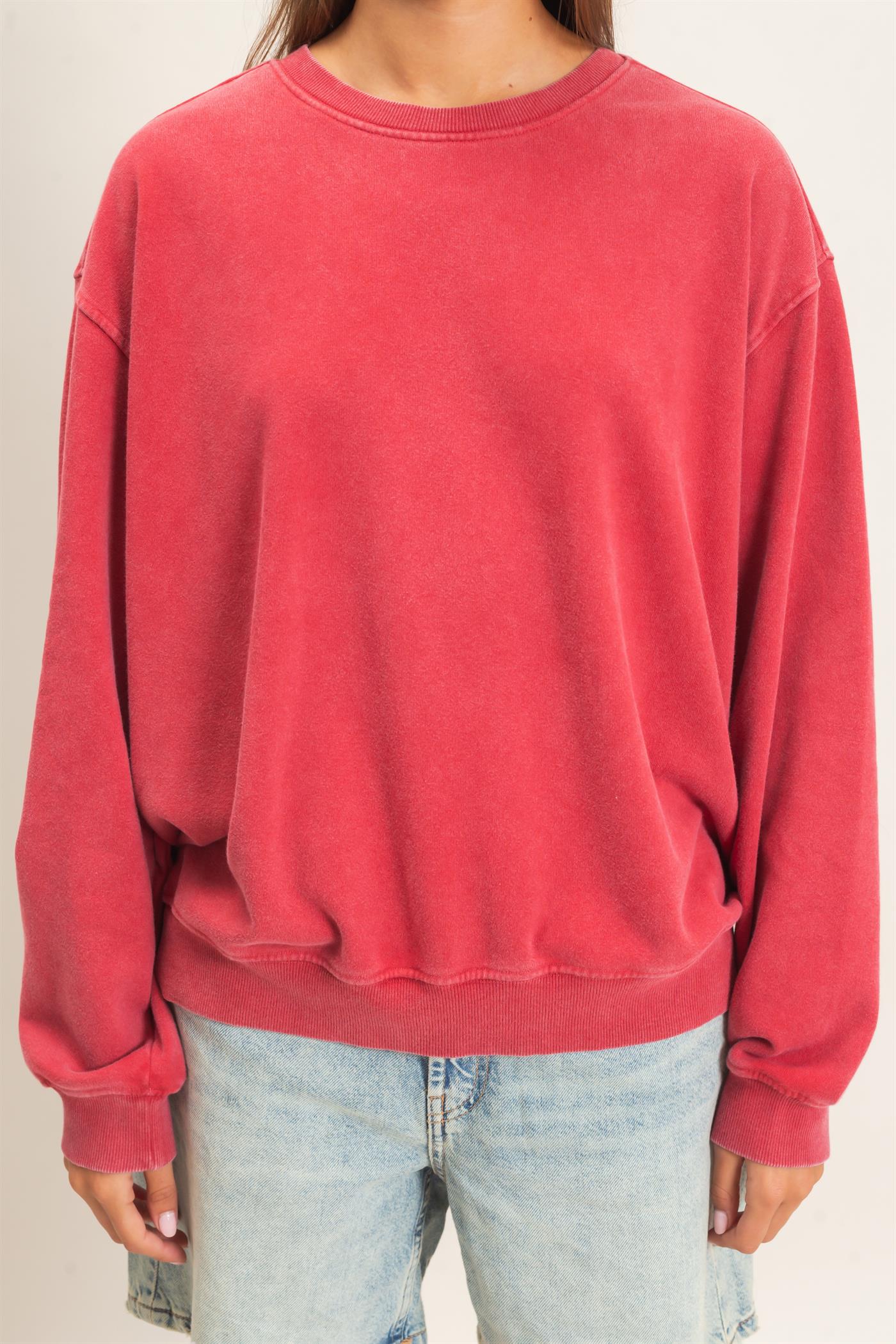 Wholesale Mineral Wash Crew Neck Sweatshirt Sweatshirts DZ26E990 DARK RED DOUBLE ZERO