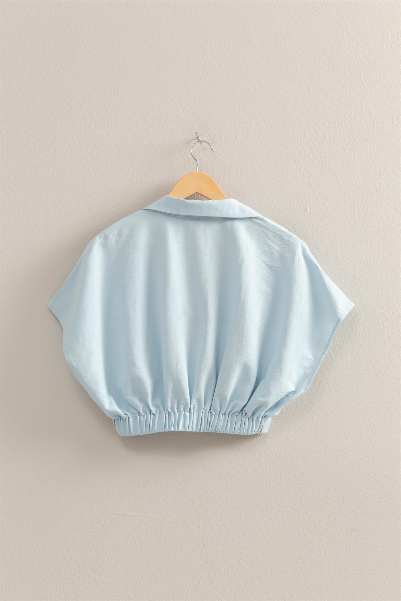 Wholesale Casual Batwing Sleeves Surplice Top Blouses DZ25C243 ICE BLUE DOUBLE ZERO