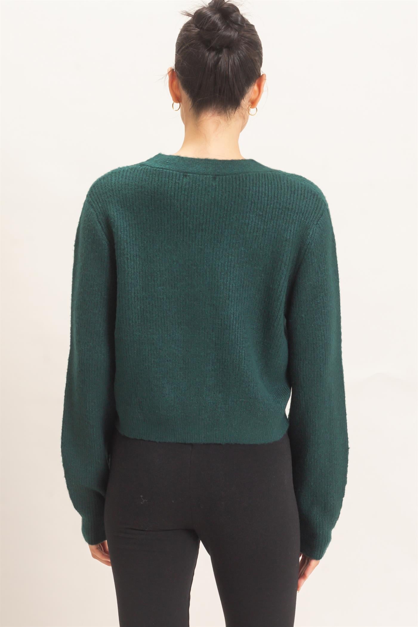 Wholesale Rhinestone Bow Tie-Front Sweater Cardigans HF26F183-D D.GREEN HYFVE
